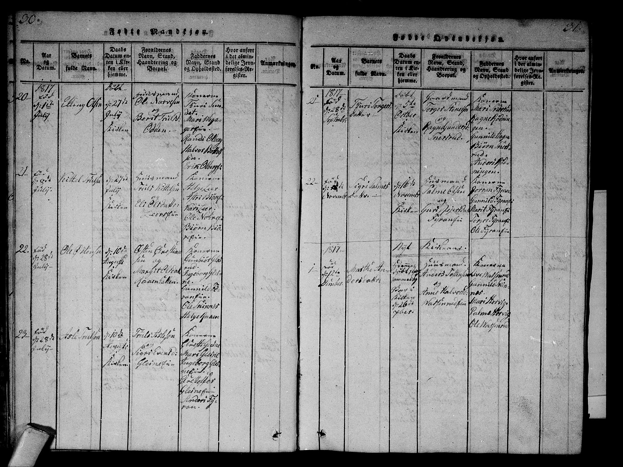 Krødsherad kirkebøker, SAKO/A-19/F/Fa/L0001: Parish register (official) no. 1, 1815-1829, p. 30-31