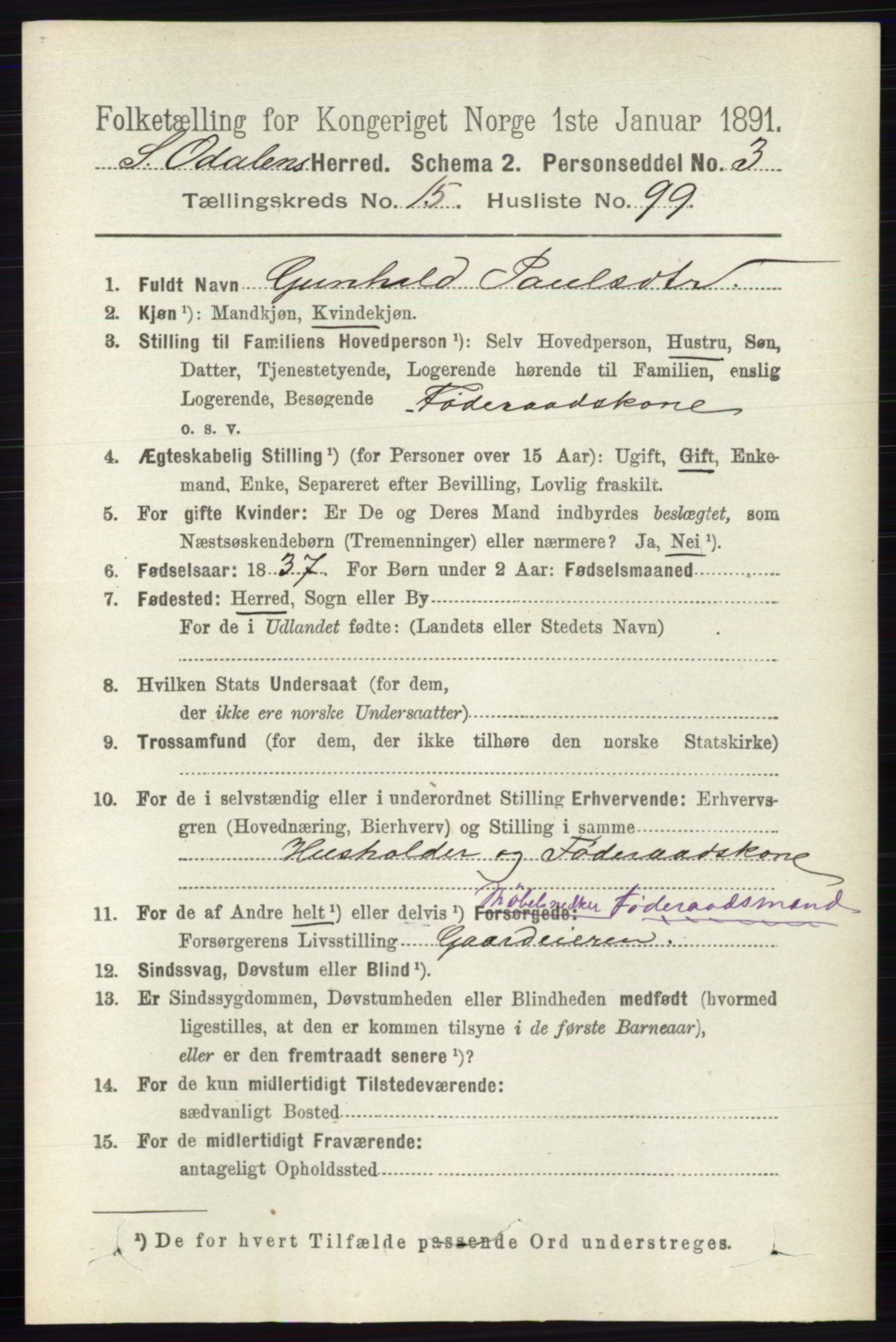 RA, 1891 census for 0419 Sør-Odal, 1891, p. 7173