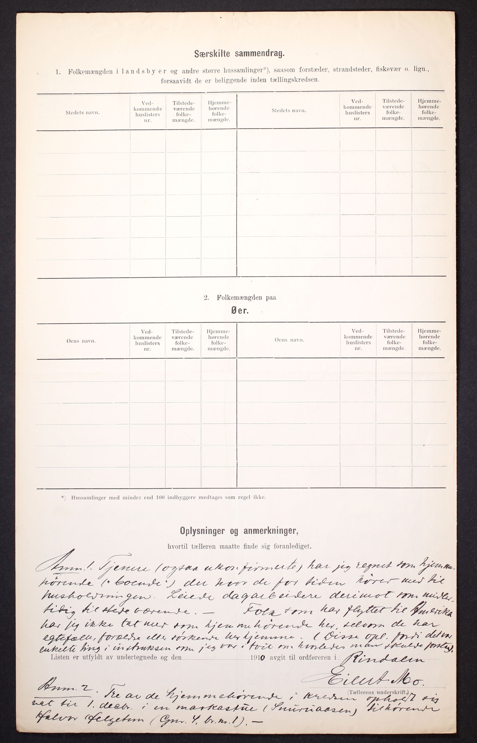 RA, 1910 census for Rindal, 1910, p. 9