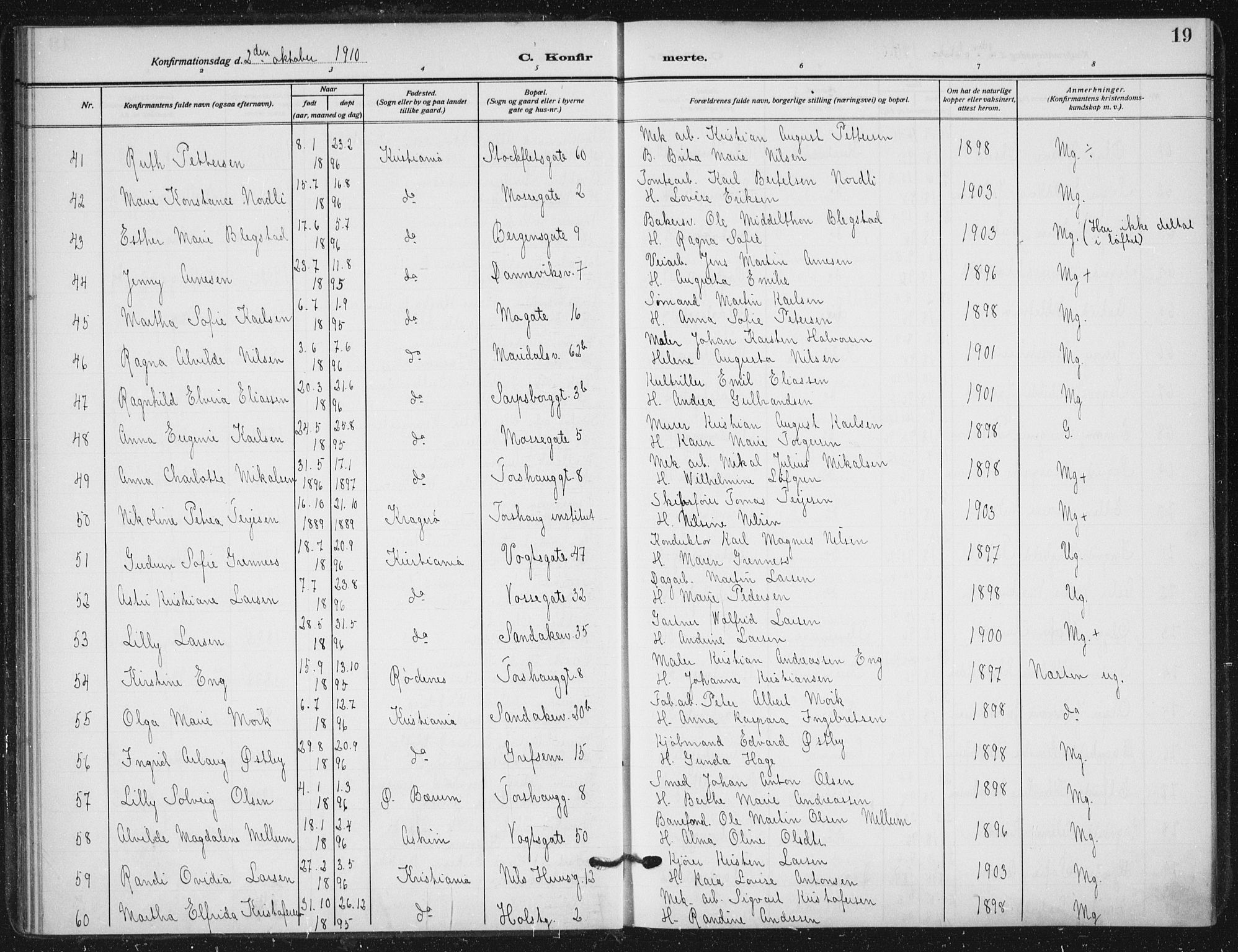 Sagene prestekontor Kirkebøker, AV/SAO-A-10796/F/L0008: Parish register (official) no. 8, 1910-1919, p. 19