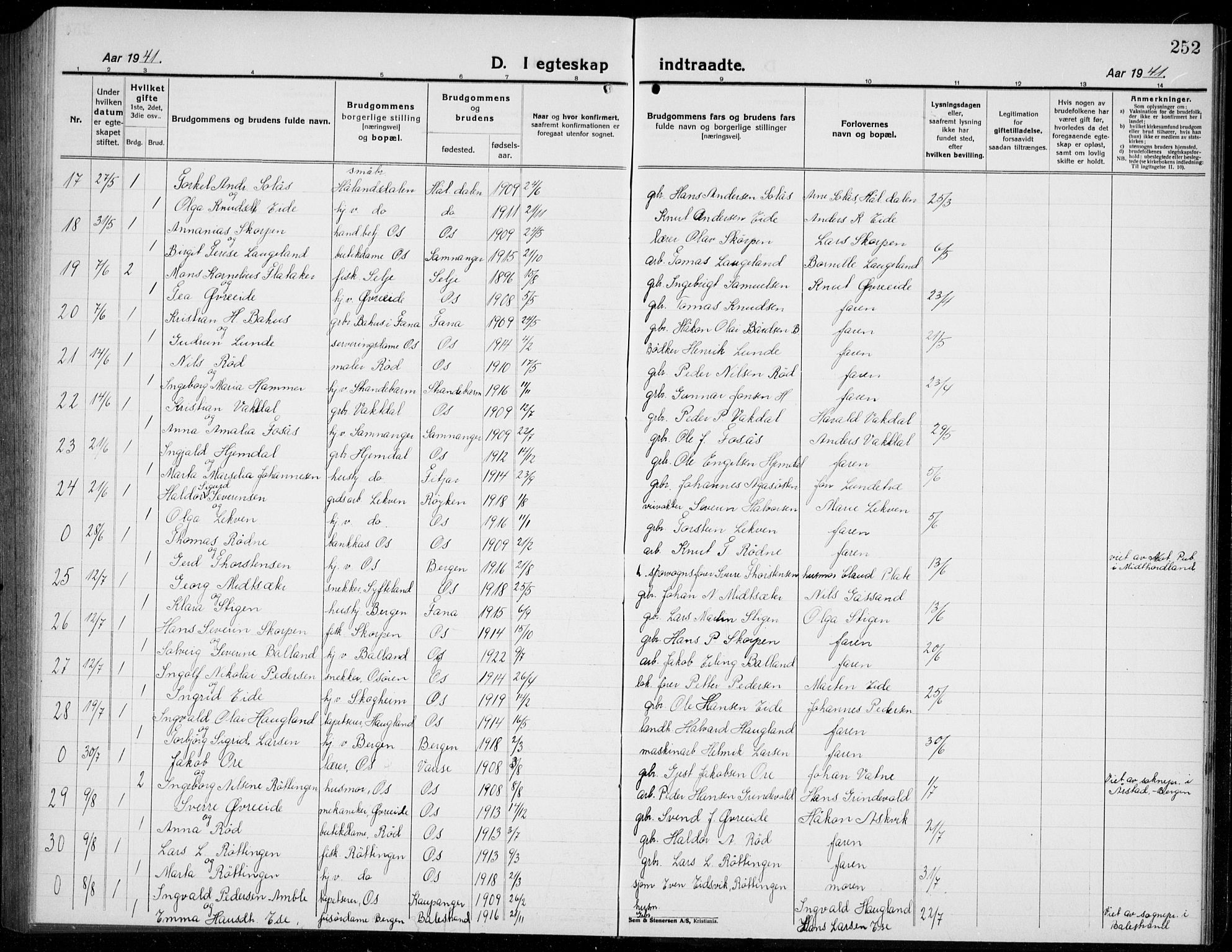 Os sokneprestembete, AV/SAB-A-99929: Parish register (copy) no. A 5, 1923-1941, p. 252