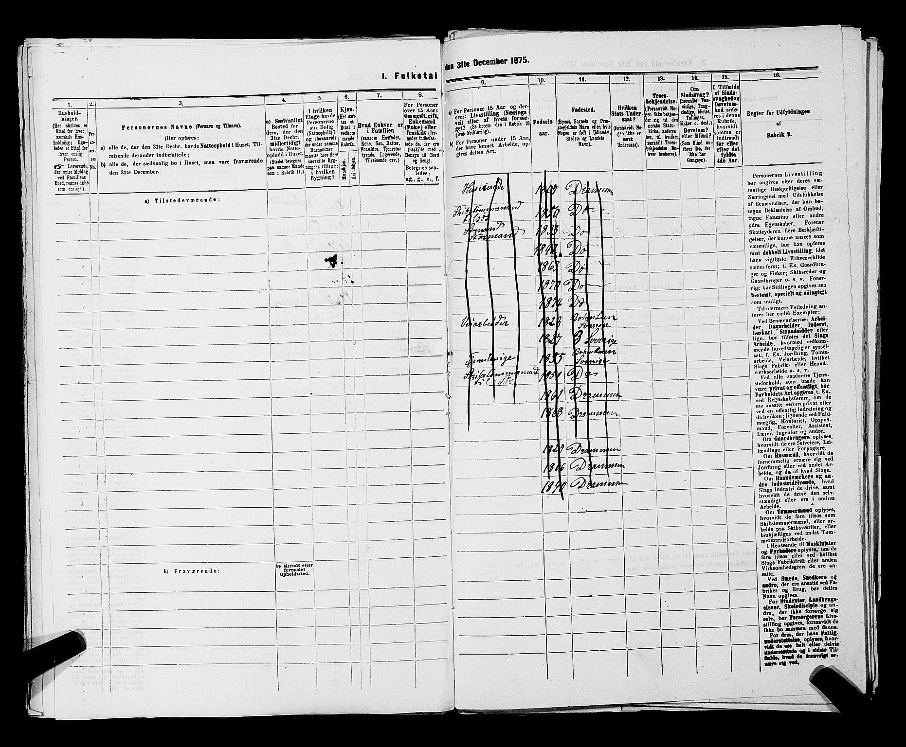SAKO, 1875 census for 0602 Drammen, 1875, p. 2852