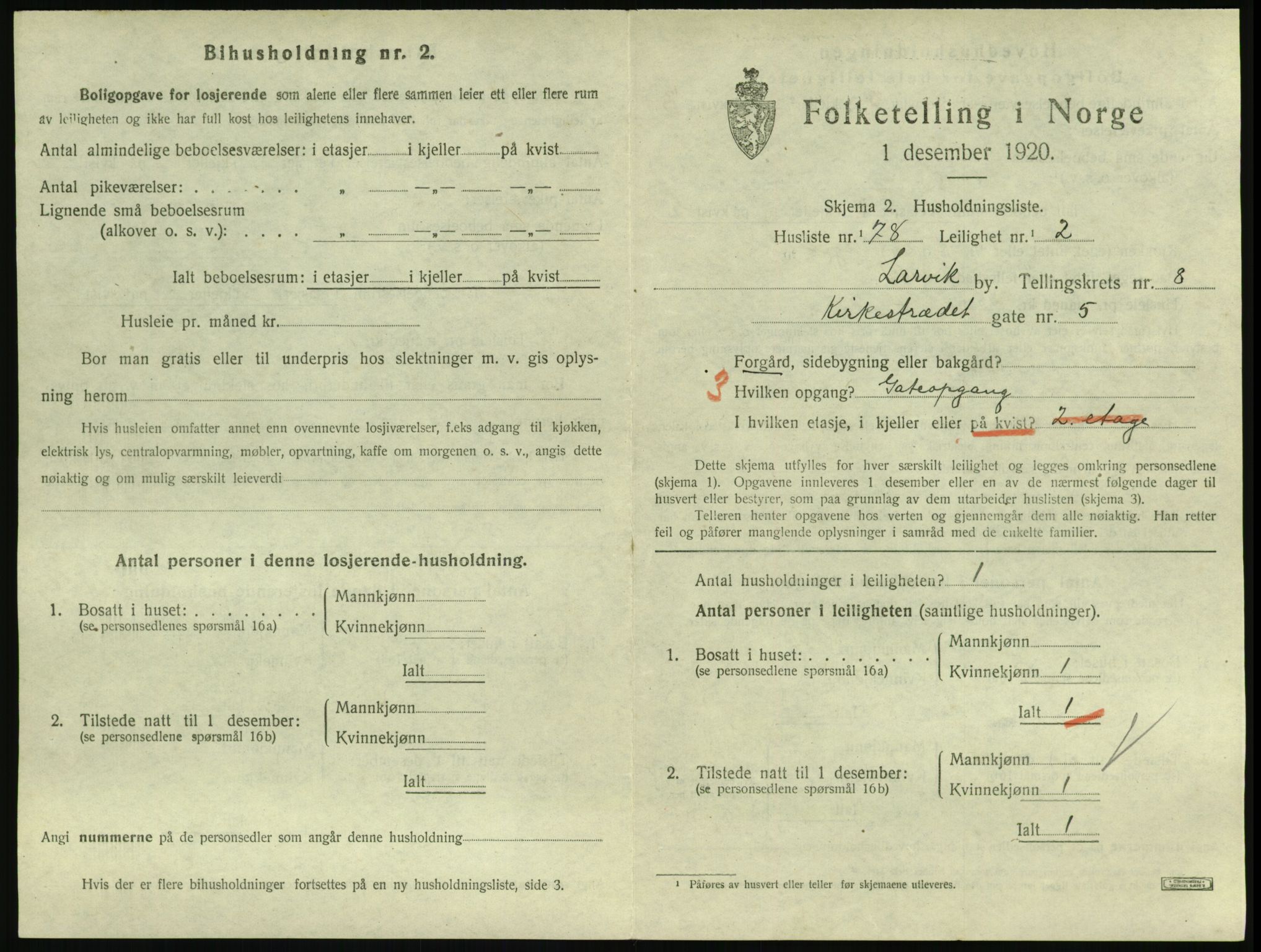 SAKO, 1920 census for Larvik, 1920, p. 6838