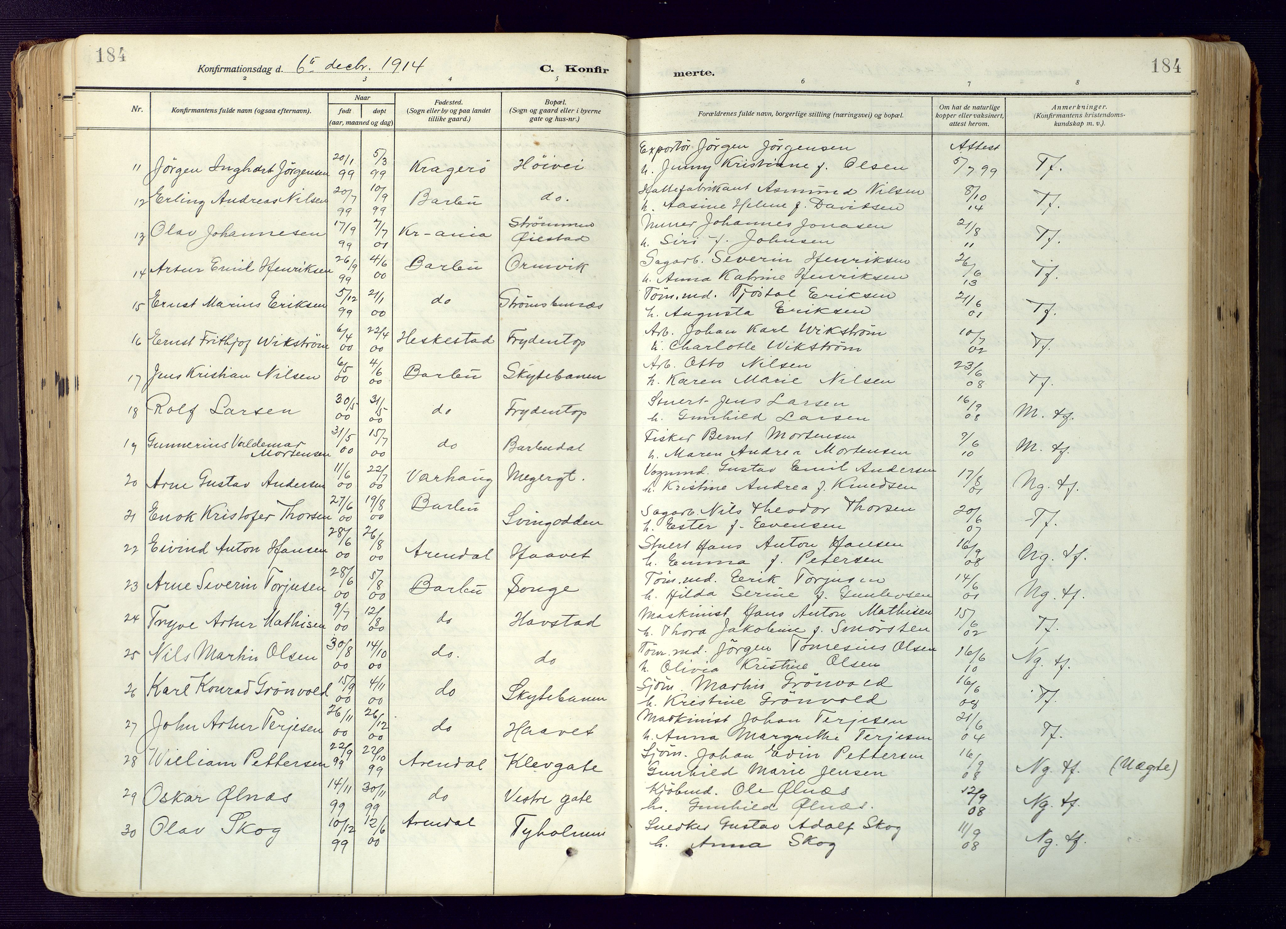 Barbu sokneprestkontor, SAK/1111-0003/F/Fa/L0006: Parish register (official) no. A 6, 1910-1929, p. 184