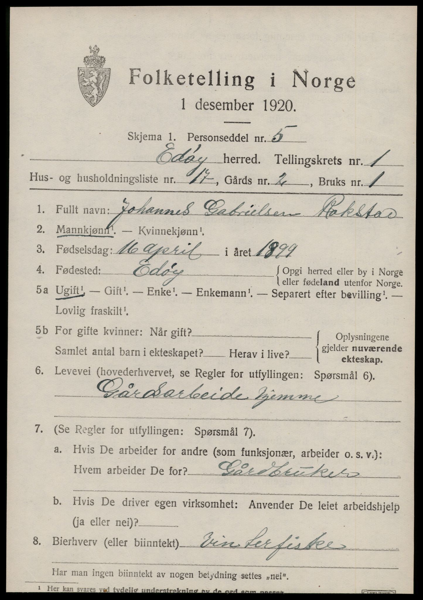 SAT, 1920 census for Edøy, 1920, p. 570