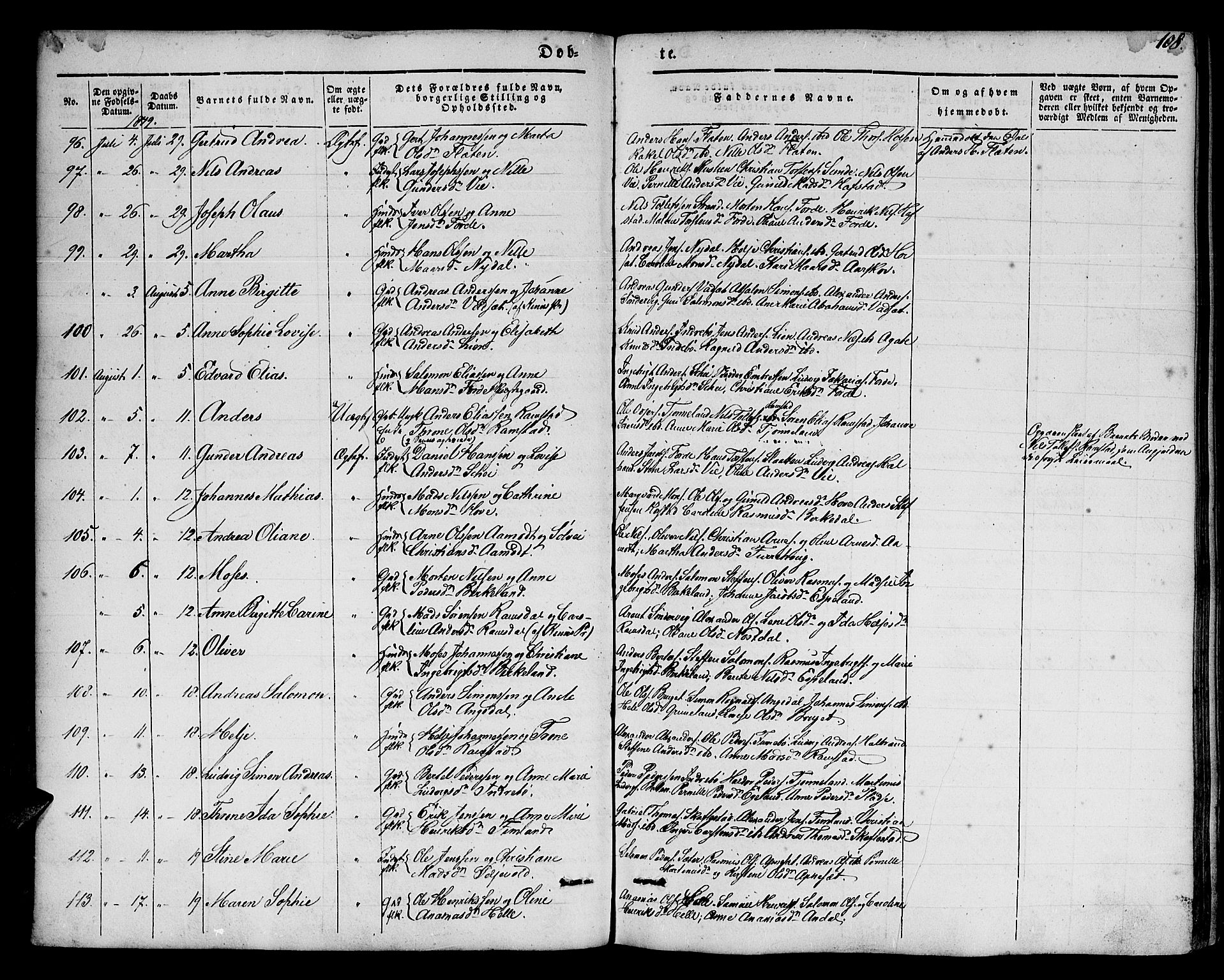 Førde sokneprestembete, SAB/A-79901/H/Haa/Haaa/L0007: Parish register (official) no. A 7, 1843-1860, p. 108