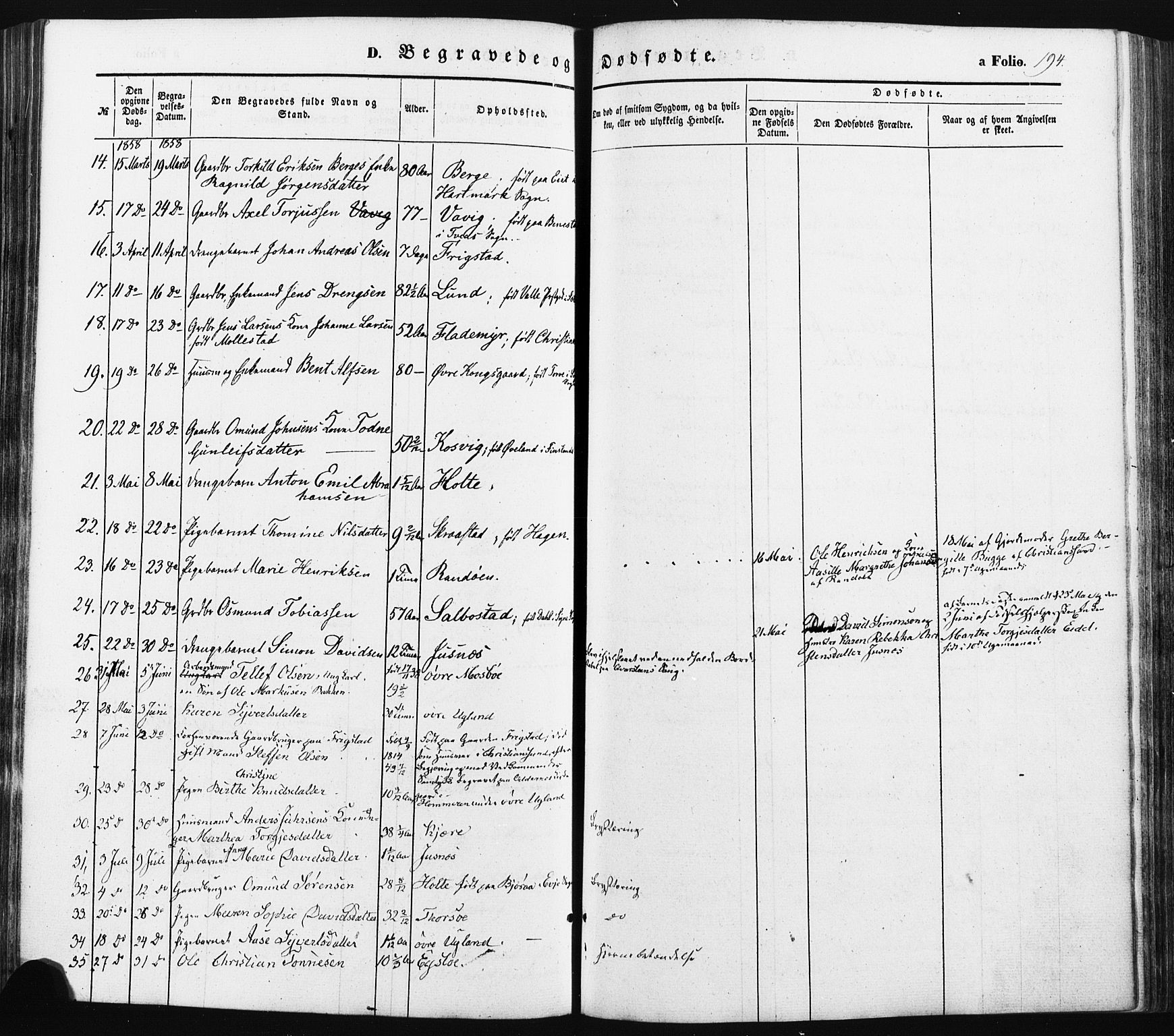 Oddernes sokneprestkontor, AV/SAK-1111-0033/F/Fa/Faa/L0007: Parish register (official) no. A 7, 1851-1863, p. 194