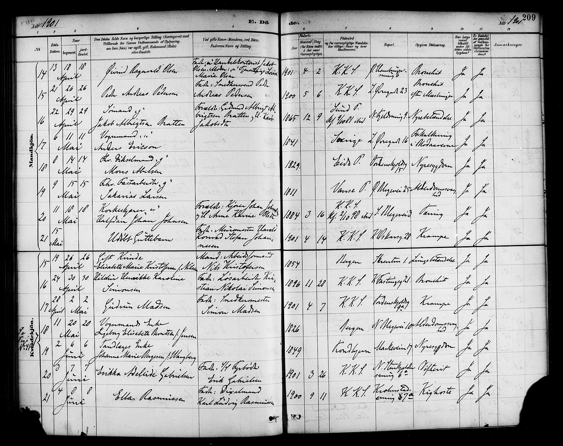 Korskirken sokneprestembete, SAB/A-76101/H/Haa/L0047: Parish register (official) no. E 5, 1884-1910, p. 209