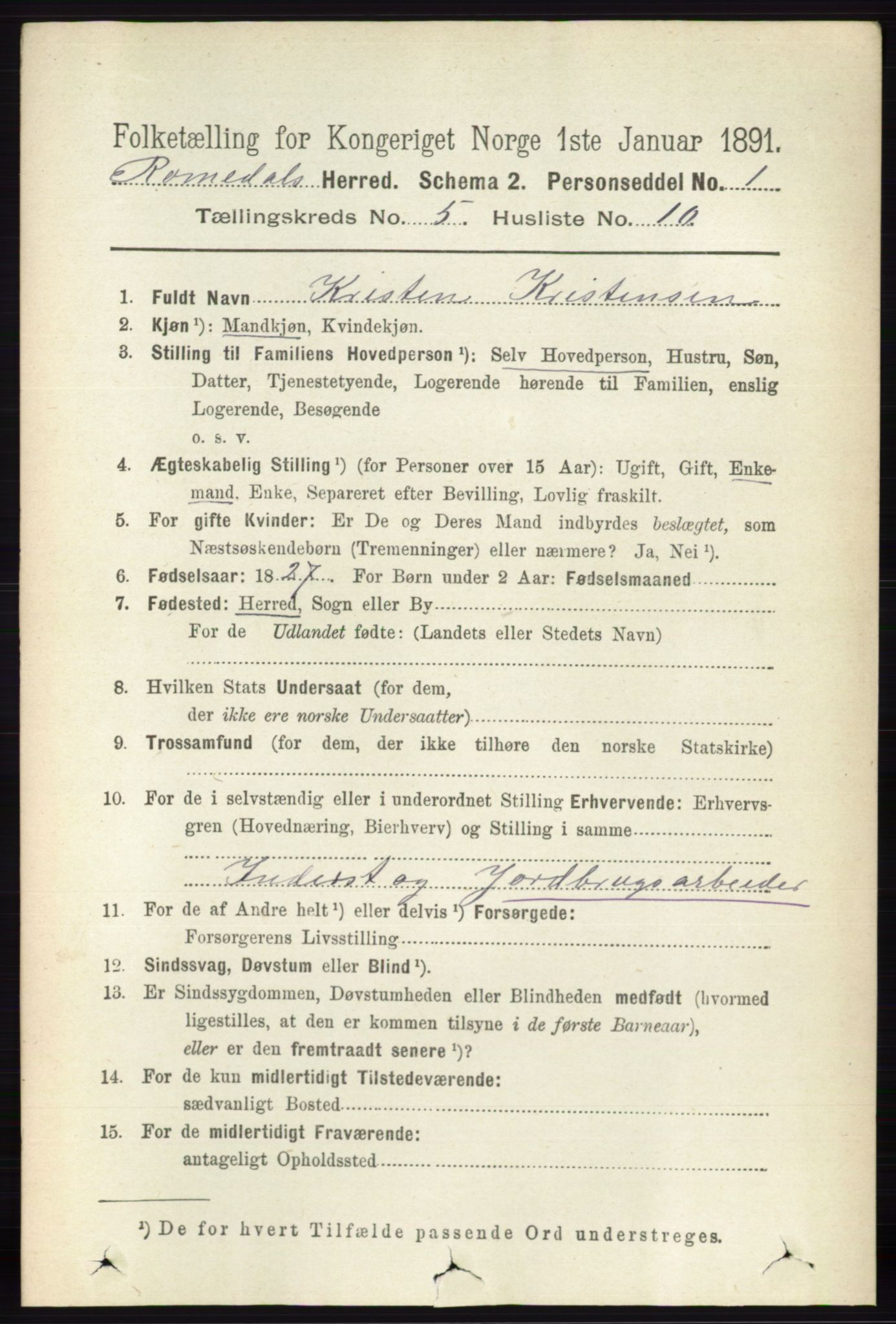 RA, 1891 census for 0416 Romedal, 1891, p. 2510