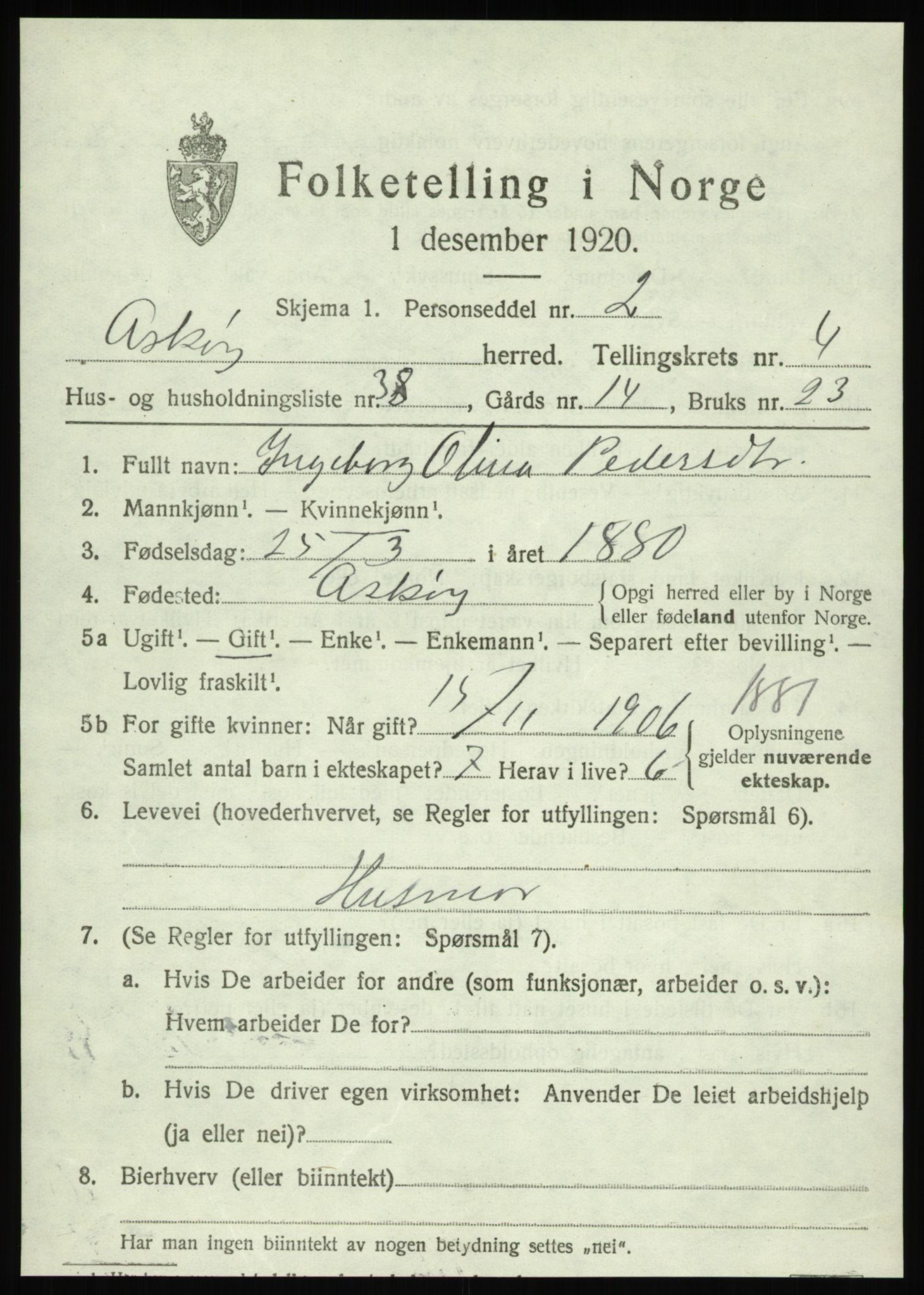 SAB, 1920 census for Askøy, 1920, p. 8084