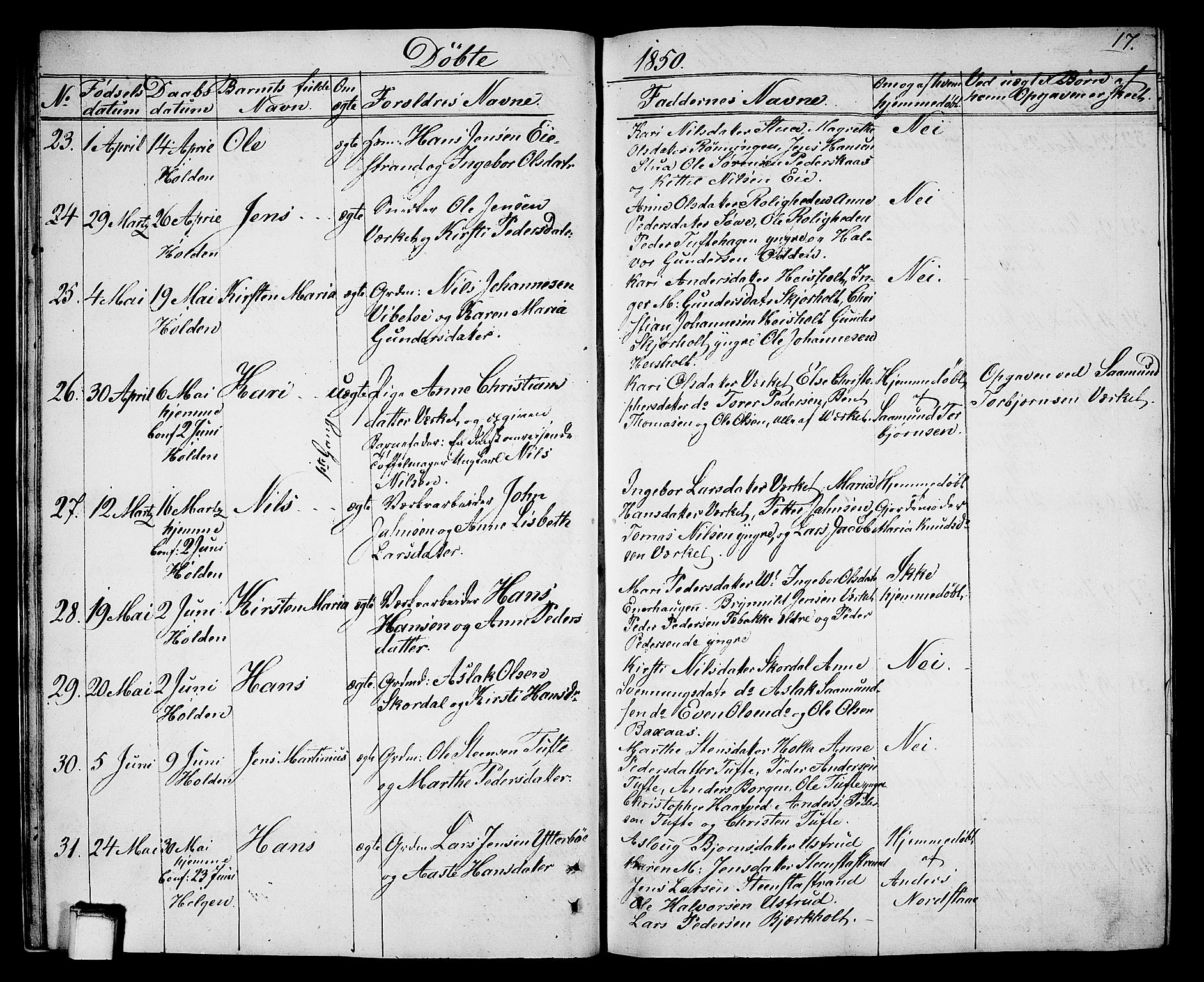 Holla kirkebøker, AV/SAKO-A-272/G/Ga/L0003: Parish register (copy) no. I 3, 1849-1866, p. 17