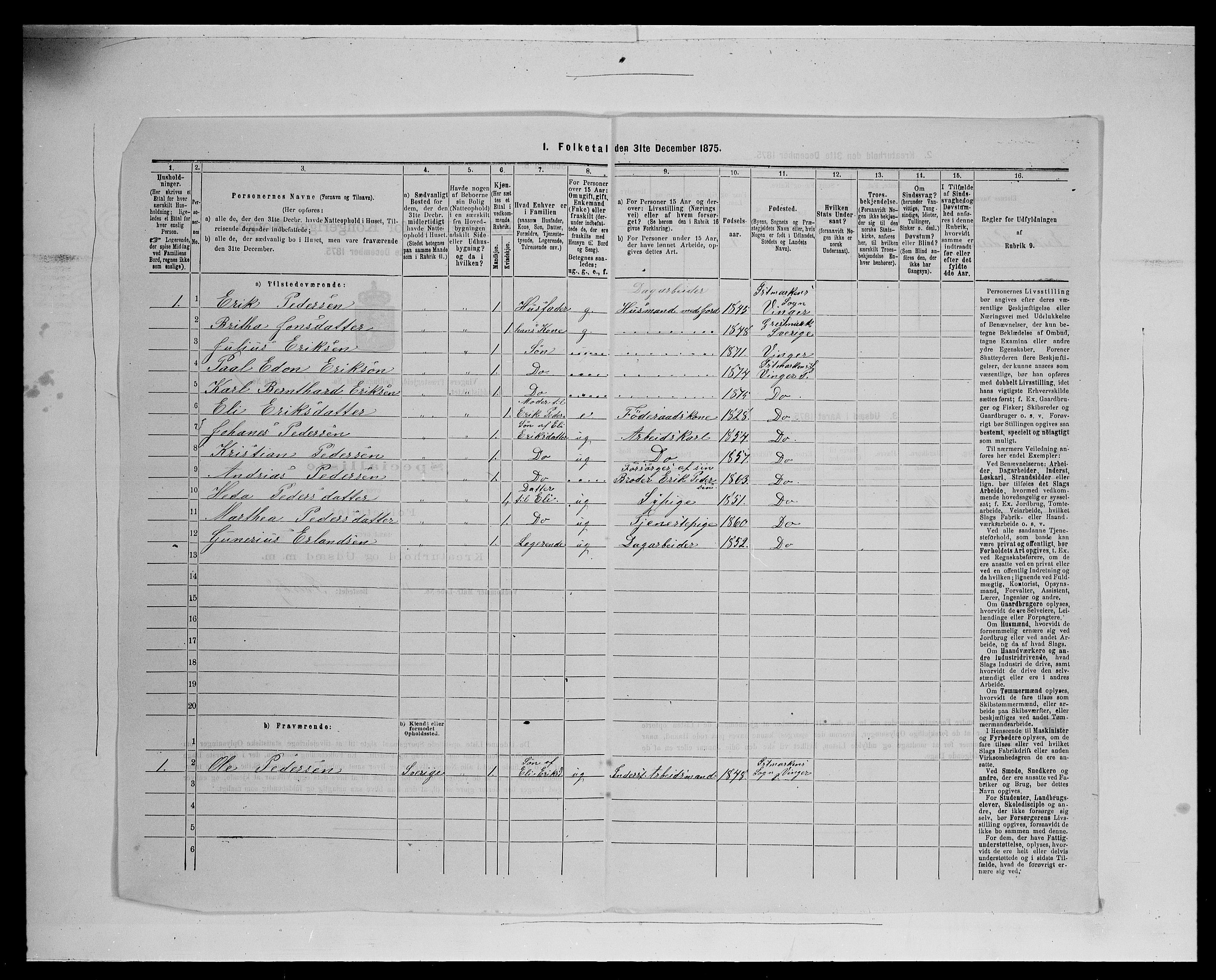 SAH, 1875 census for 0421L Vinger/Vinger og Austmarka, 1875, p. 1241