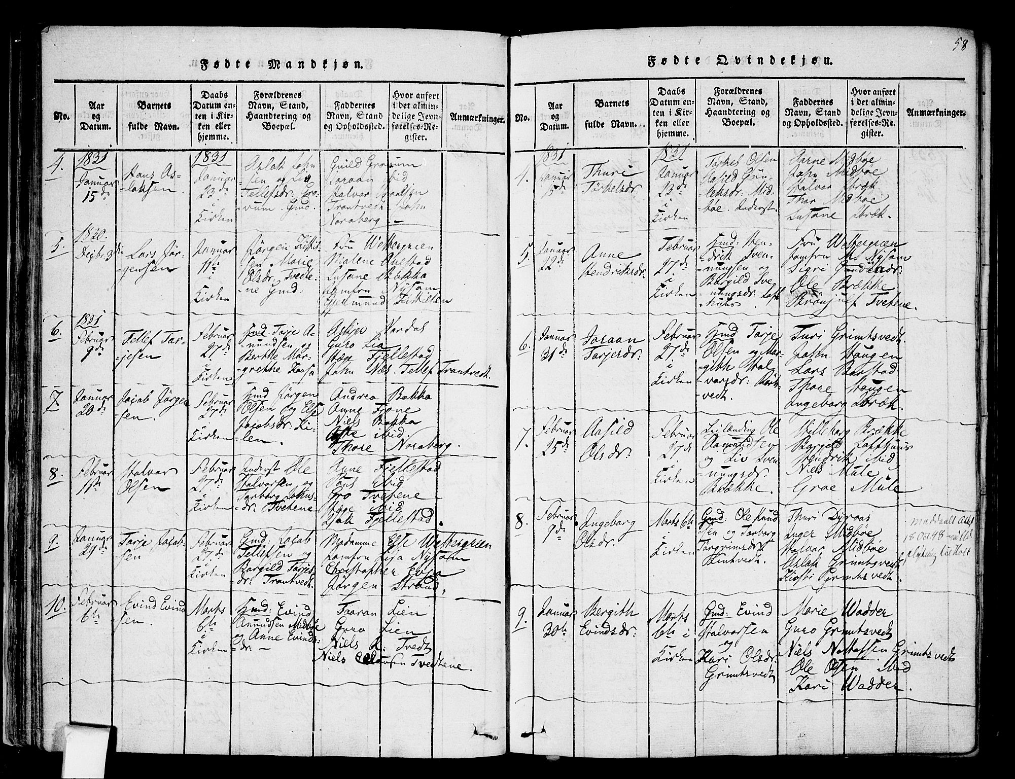 Nissedal kirkebøker, AV/SAKO-A-288/F/Fa/L0002: Parish register (official) no. I 2, 1814-1845, p. 58