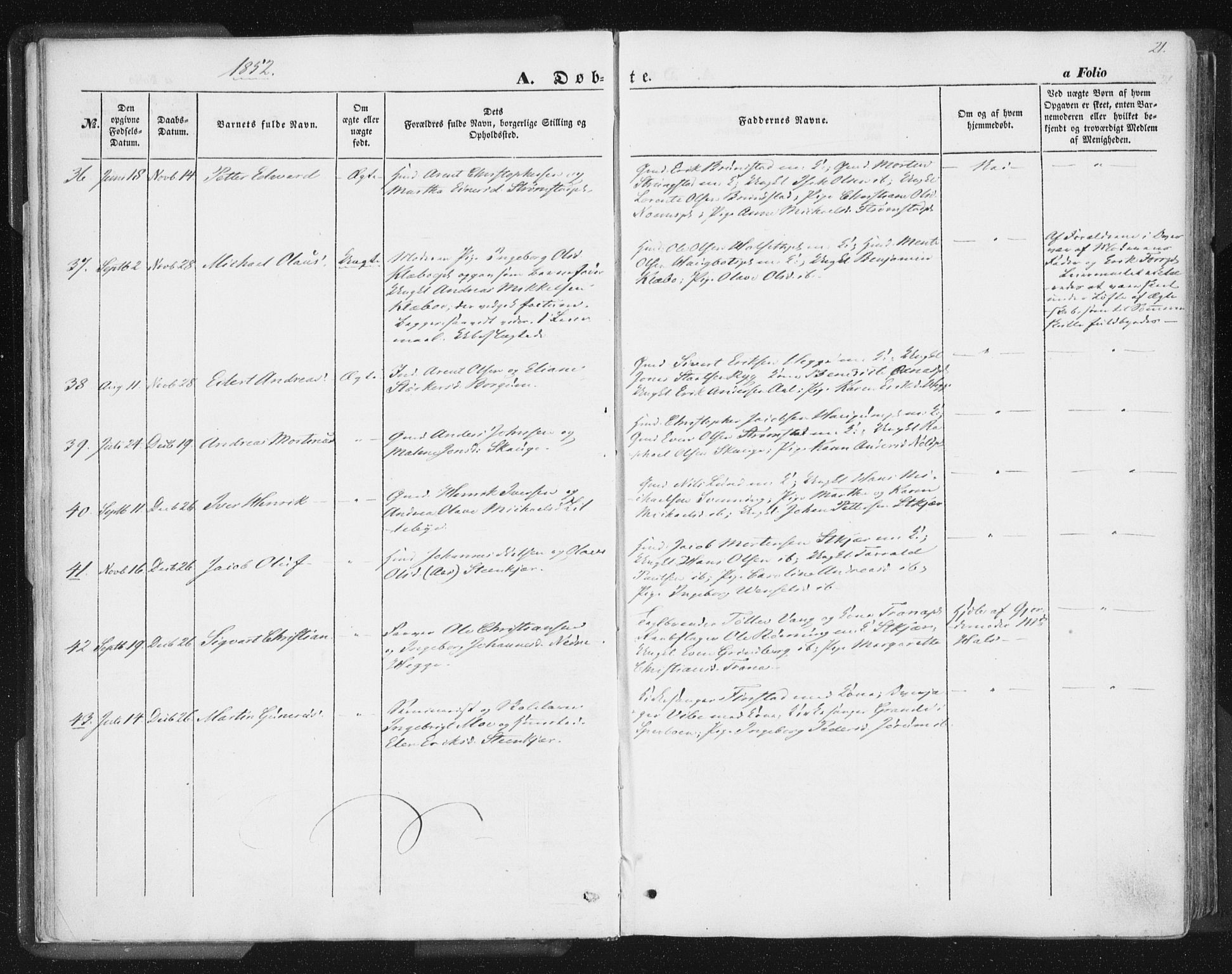 Ministerialprotokoller, klokkerbøker og fødselsregistre - Nord-Trøndelag, AV/SAT-A-1458/746/L0446: Parish register (official) no. 746A05, 1846-1859, p. 21