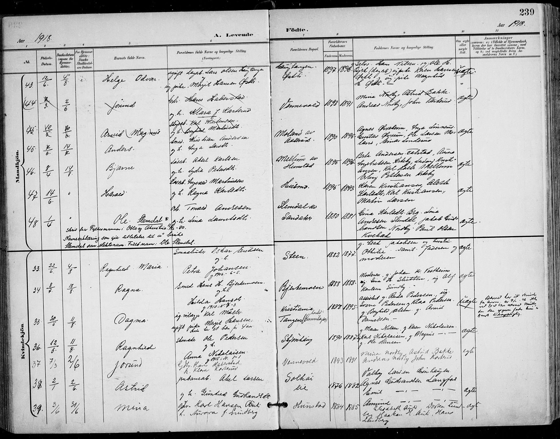 Nes prestekontor Kirkebøker, AV/SAO-A-10410/F/Fa/L0011: Parish register (official) no. I 11, 1899-1918, p. 239