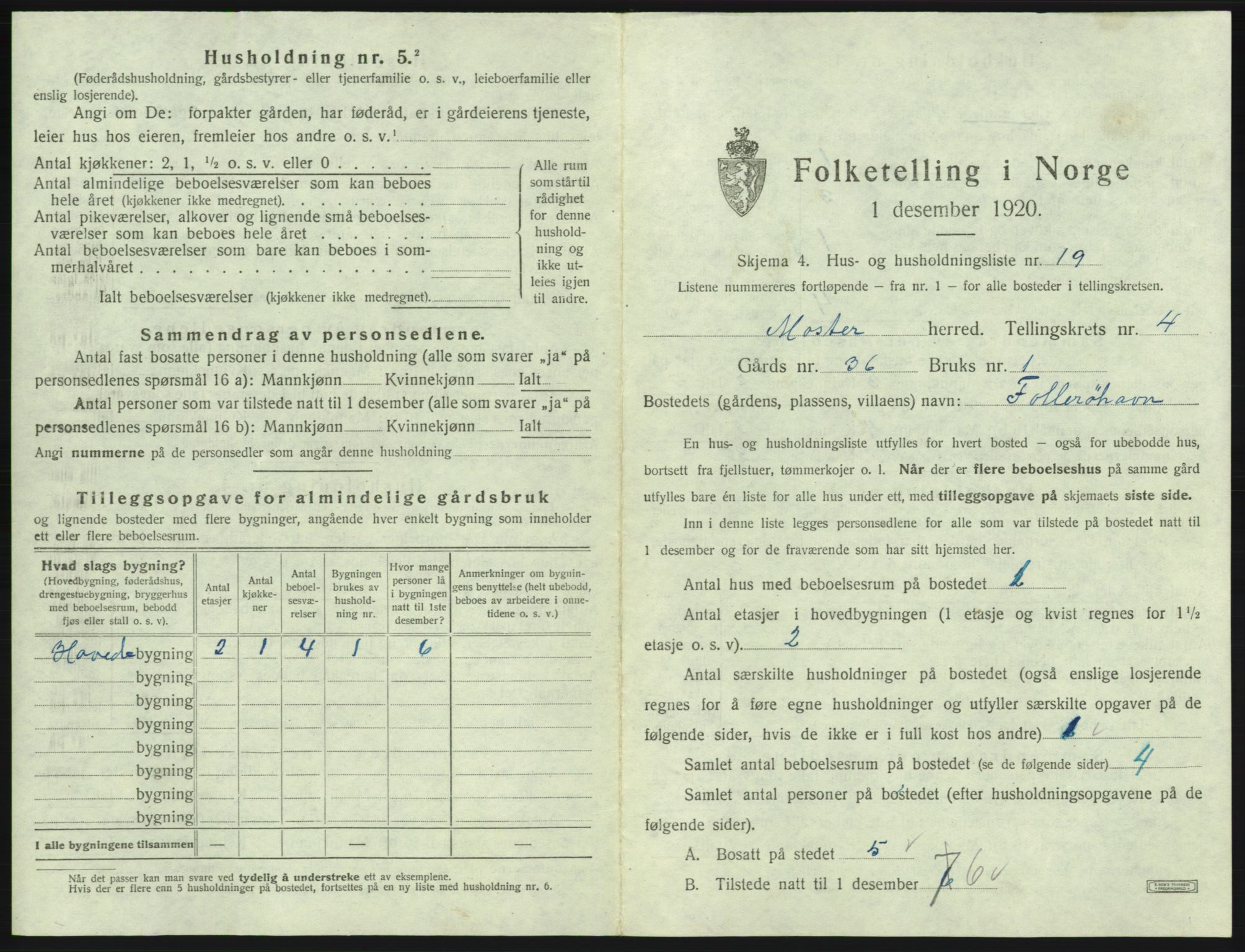 SAB, 1920 census for Moster, 1920, p. 217