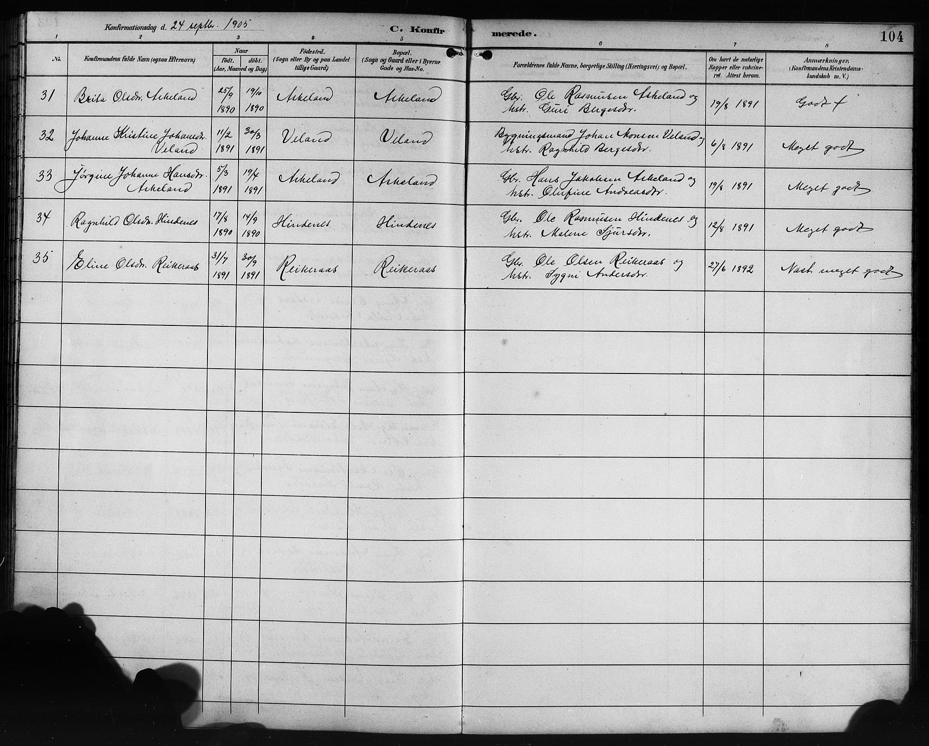 Lindås Sokneprestembete, SAB/A-76701/H/Hab: Parish register (copy) no. E 3, 1892-1905, p. 104