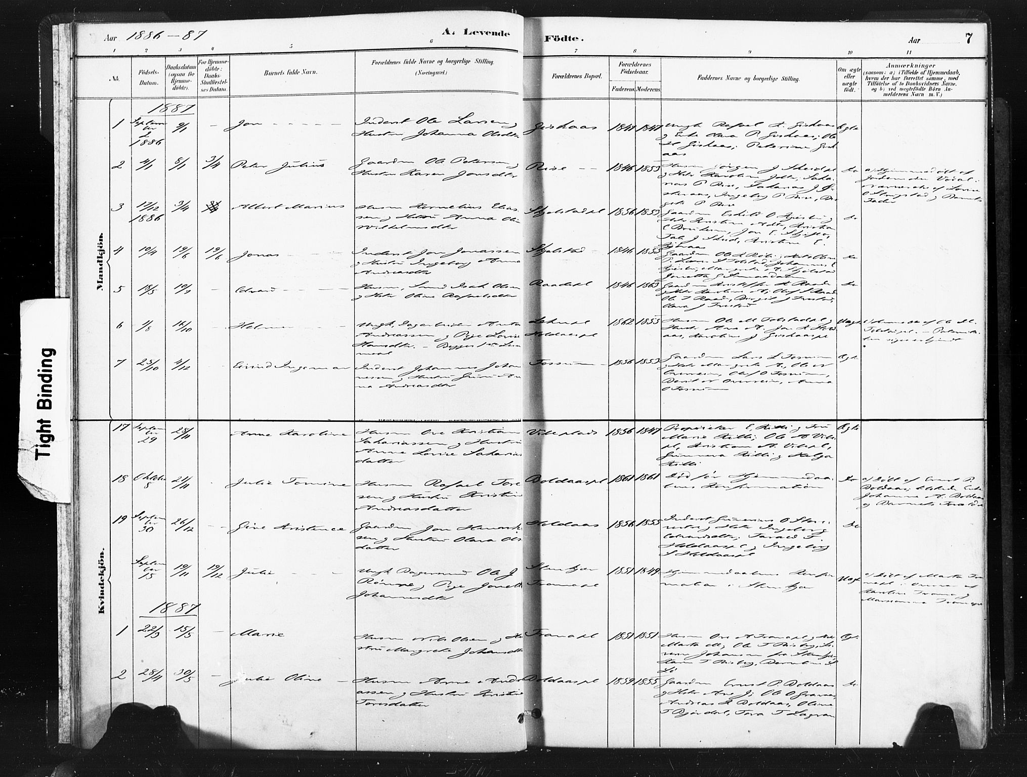 Ministerialprotokoller, klokkerbøker og fødselsregistre - Nord-Trøndelag, AV/SAT-A-1458/736/L0361: Parish register (official) no. 736A01, 1884-1906, p. 7