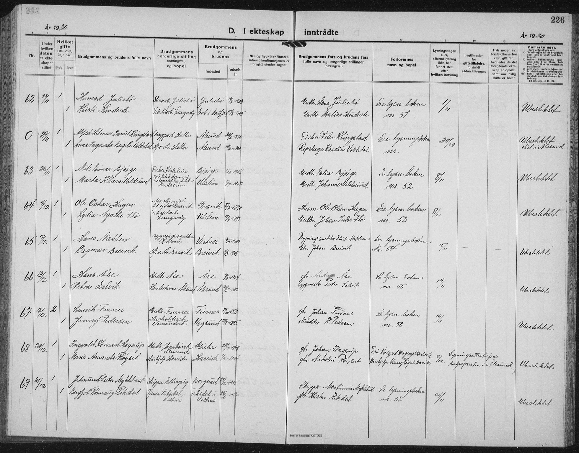 Ministerialprotokoller, klokkerbøker og fødselsregistre - Møre og Romsdal, AV/SAT-A-1454/528/L0436: Parish register (copy) no. 528C17, 1927-1939, p. 226