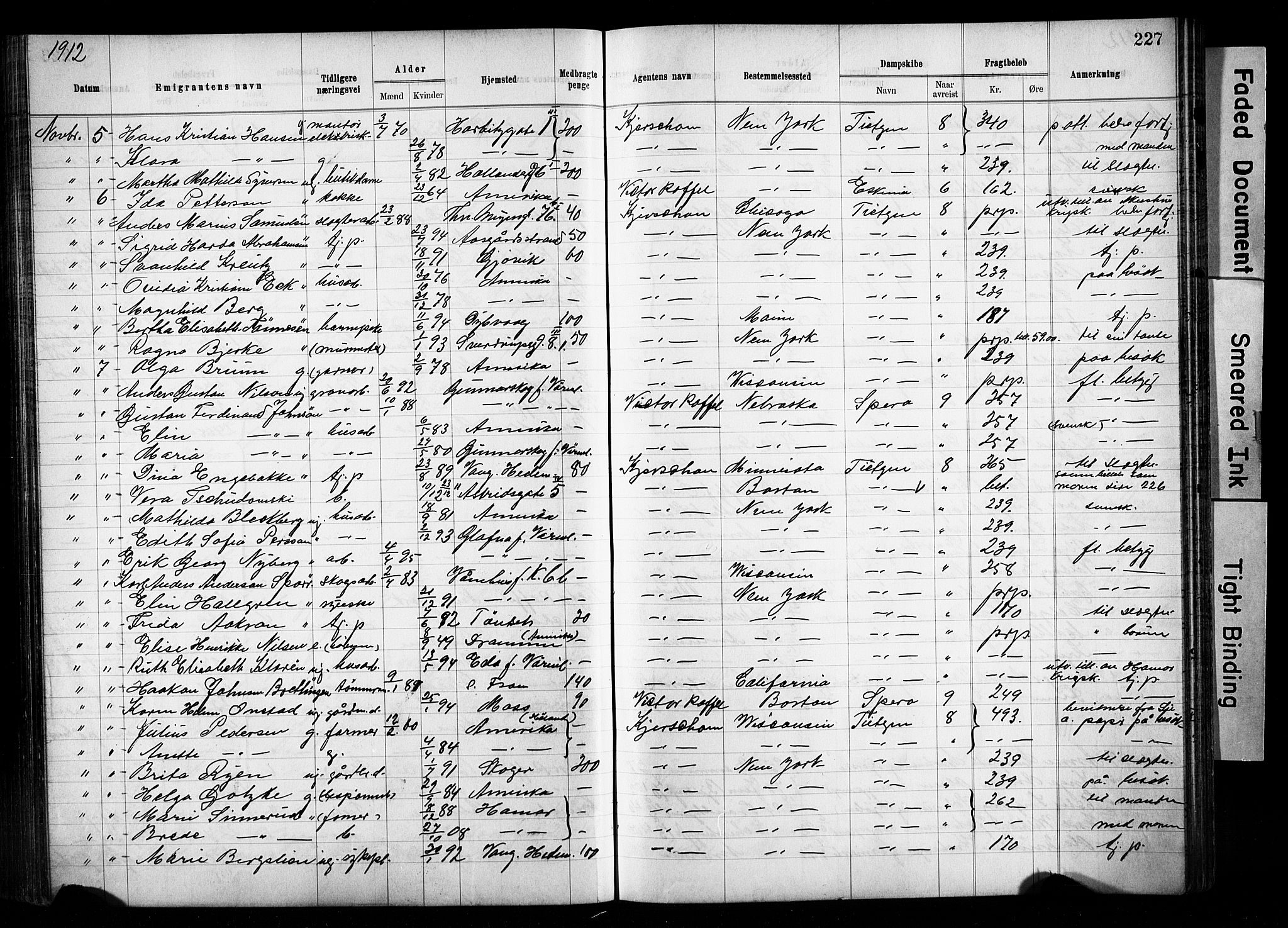Oslo politidistrikt, AV/SAO-A-10085/E/Ee/Eef/L0029: Emigrantprotokoll, 1910-1913, p. 227