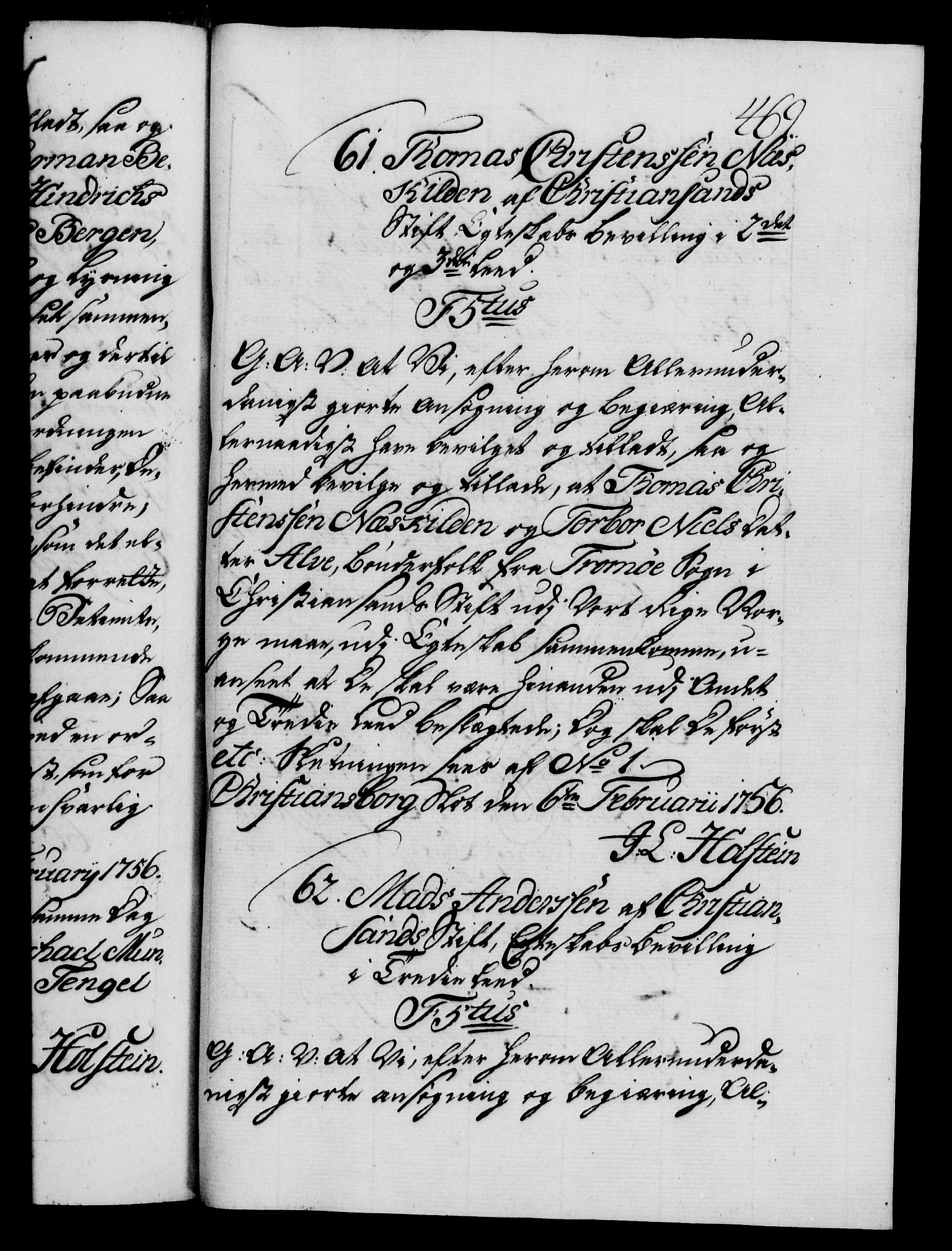 Danske Kanselli 1572-1799, AV/RA-EA-3023/F/Fc/Fca/Fcaa/L0039: Norske registre, 1755-1756, p. 469a