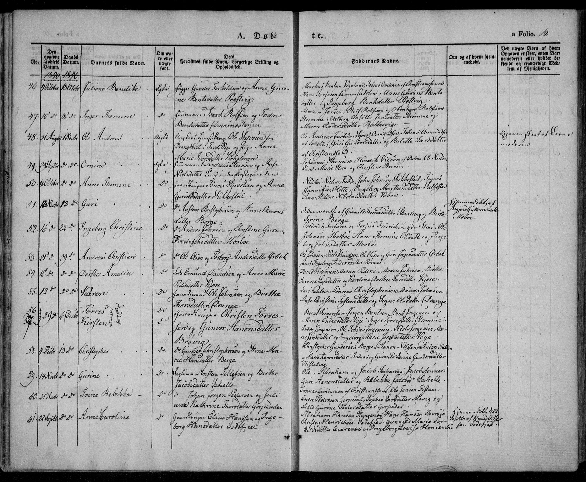 Oddernes sokneprestkontor, AV/SAK-1111-0033/F/Fa/Faa/L0006: Parish register (official) no. A 6, 1838-1851, p. 12