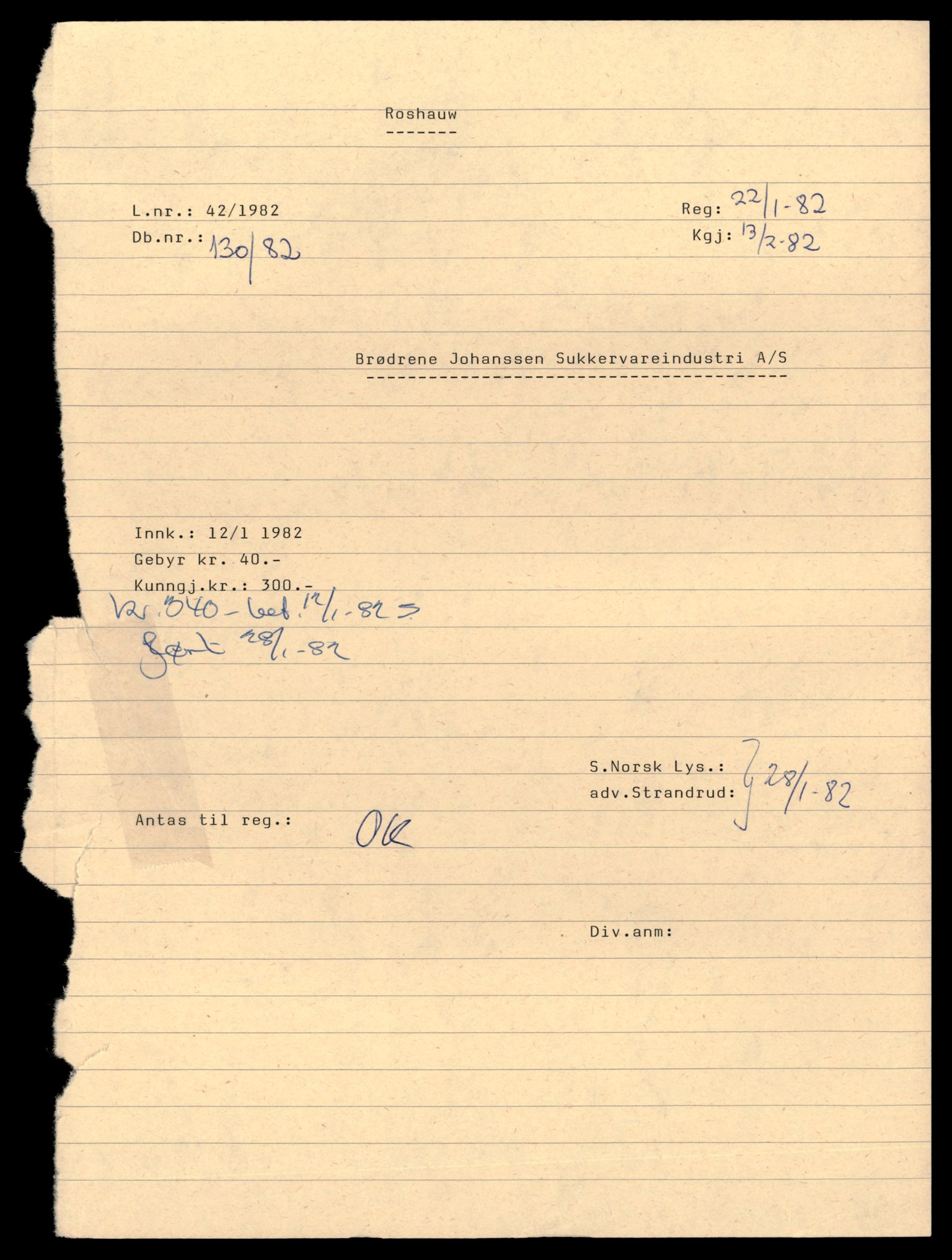 Asker og Bærum tingrett, SAT/A-10379/K/Kb/Kbb/L0099: Aksjeselskap og andelslag i Bærum, Johansen - Jos, 1936-1989, p. 1