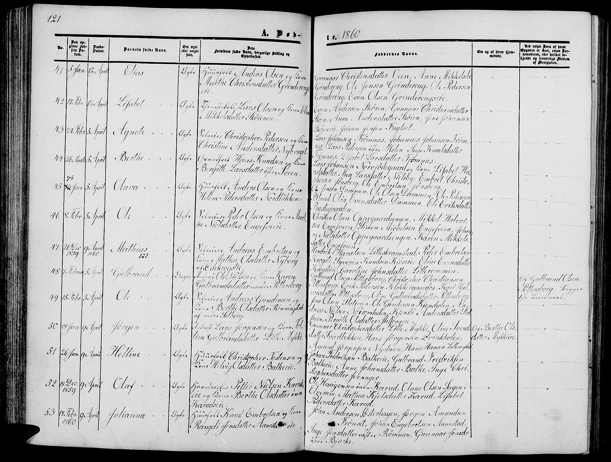 Løten prestekontor, AV/SAH-PREST-022/L/La/L0003: Parish register (copy) no. 3, 1850-1862, p. 121