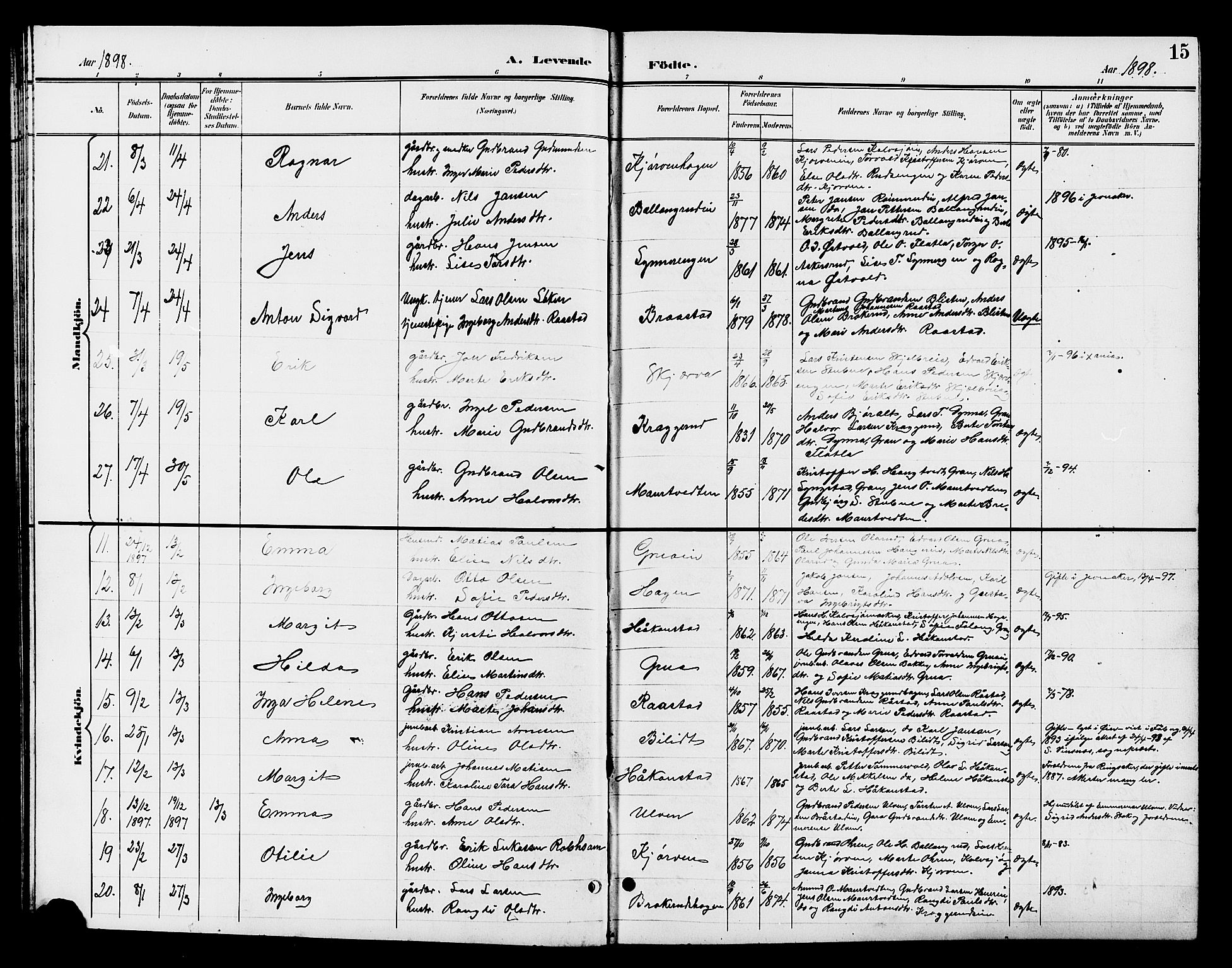 Jevnaker prestekontor, AV/SAH-PREST-116/H/Ha/Hab/L0003: Parish register (copy) no. 3, 1896-1909, p. 15
