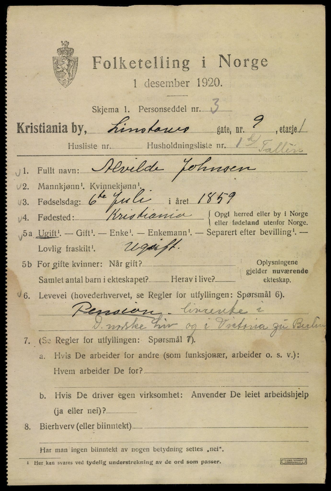 SAO, 1920 census for Kristiania, 1920, p. 365813