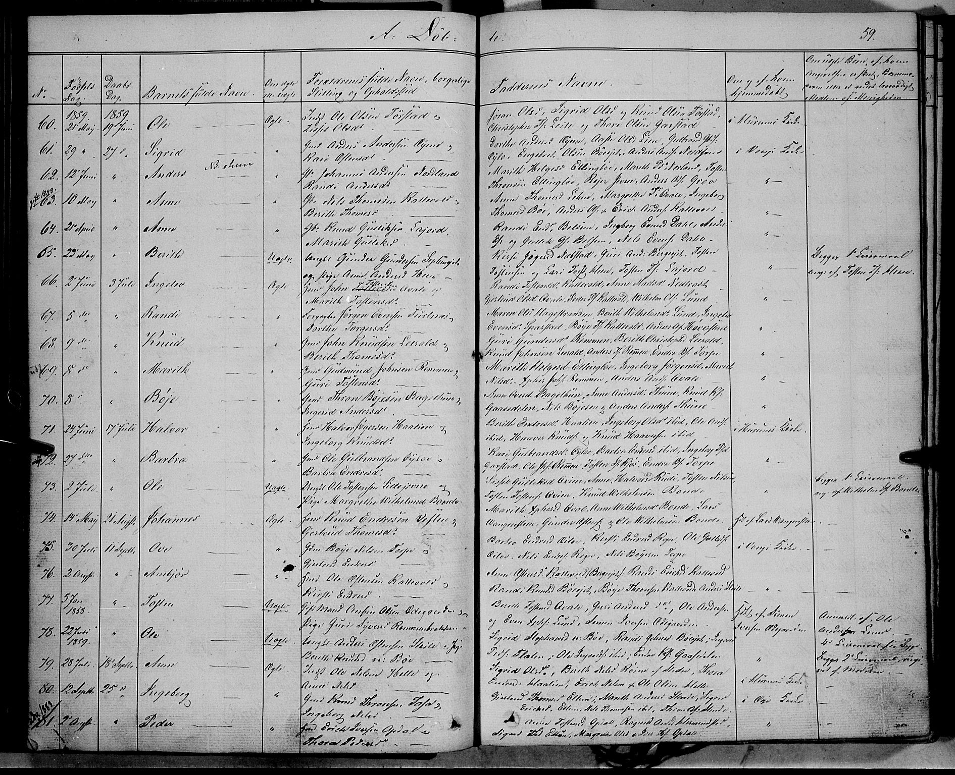 Vang prestekontor, Valdres, SAH/PREST-140/H/Ha/L0006: Parish register (official) no. 6, 1846-1864, p. 59