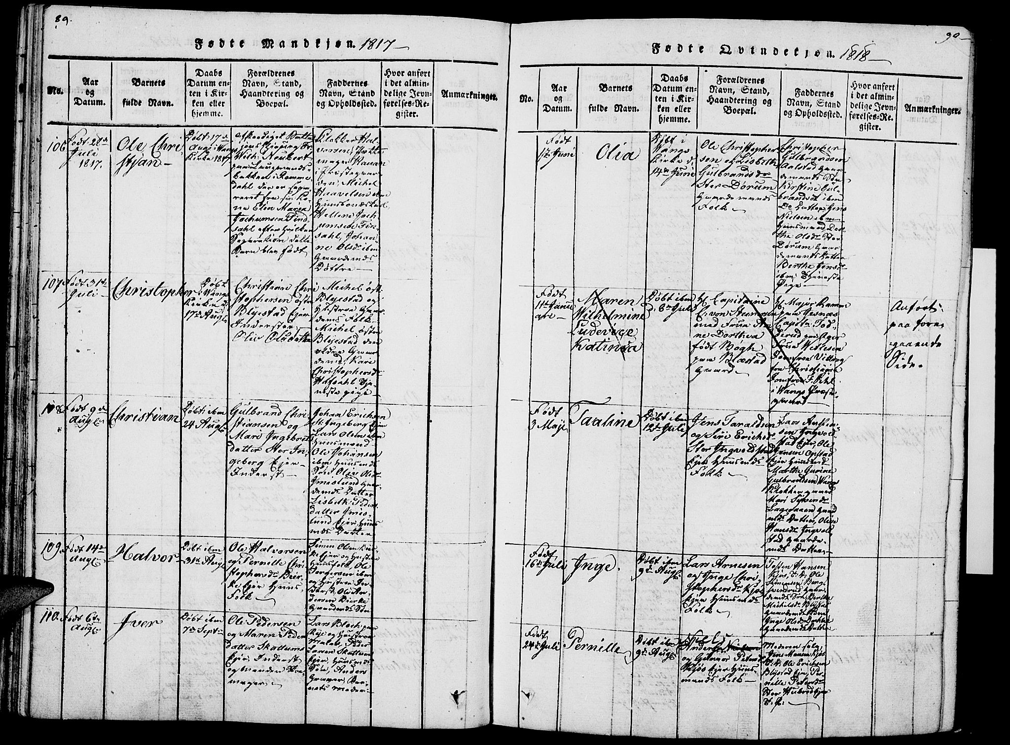 Vang prestekontor, Hedmark, AV/SAH-PREST-008/H/Ha/Haa/L0007: Parish register (official) no. 7, 1813-1826, p. 89-90