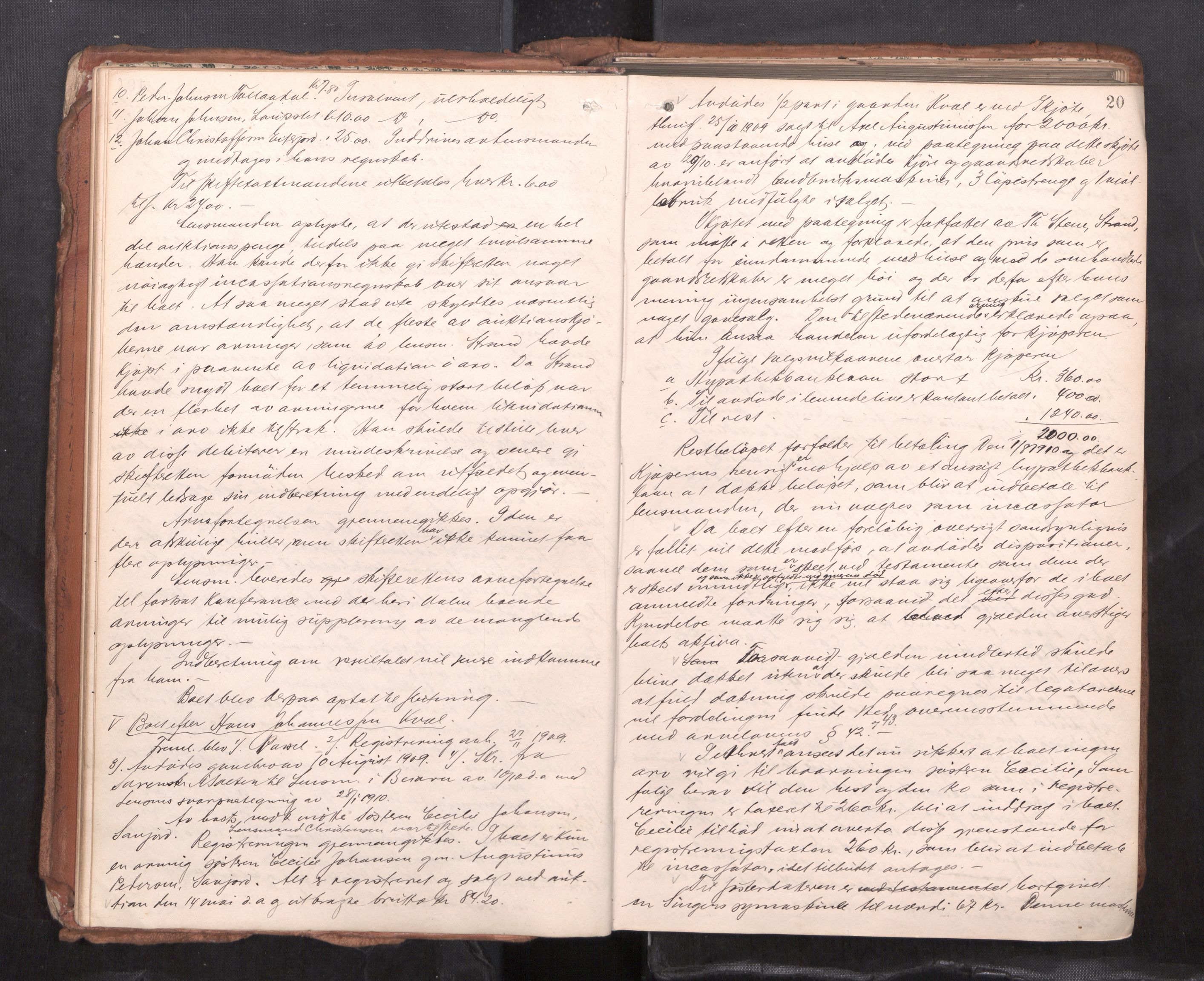 Salten sorenskriveri, AV/SAT-A-4578/1/3/3B/L0012: Skiftebehandlingsprotokoll, 1910-1915, p. 20