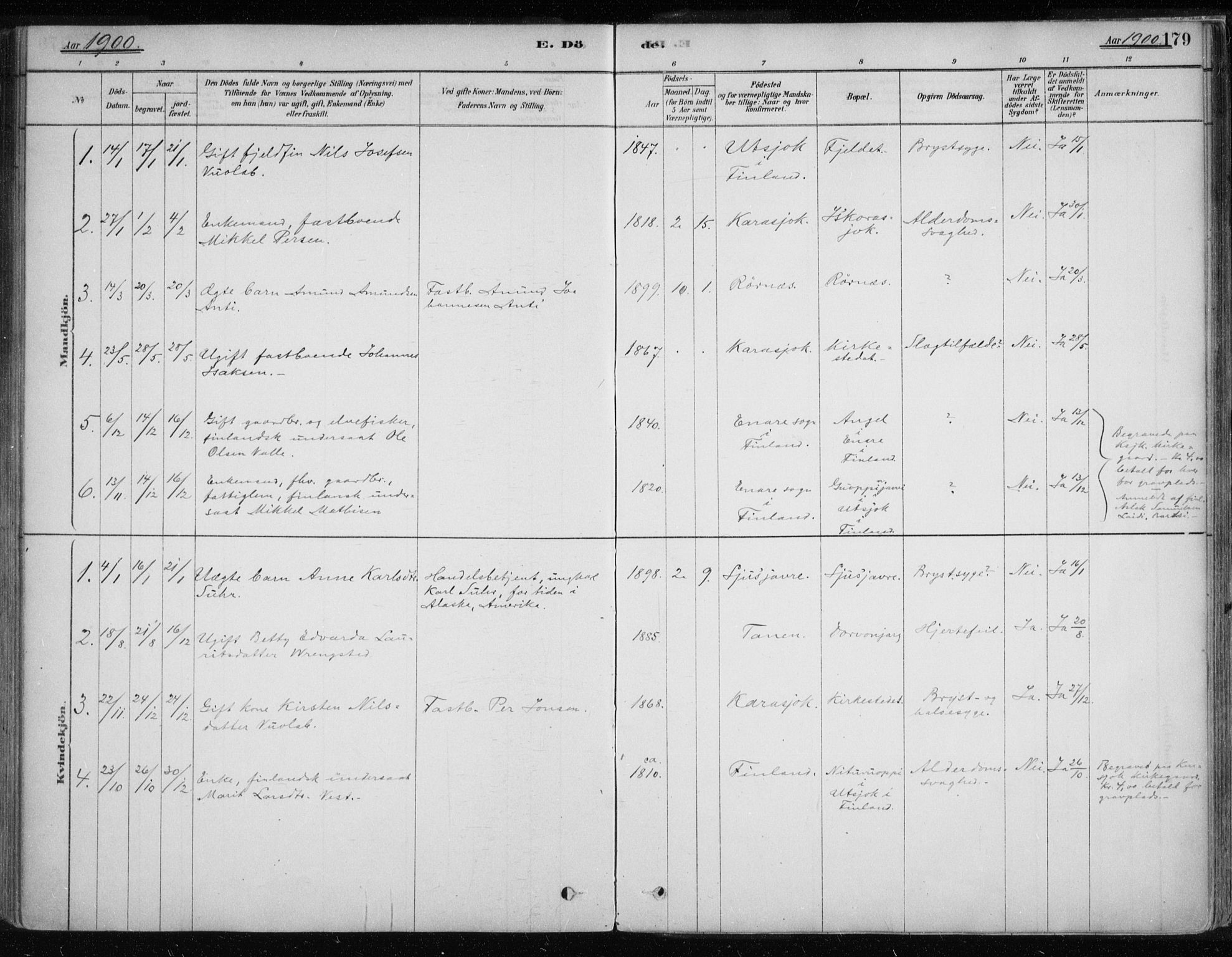 Karasjok sokneprestkontor, AV/SATØ-S-1352/H/Ha/L0002kirke: Parish register (official) no. 2, 1885-1906, p. 179