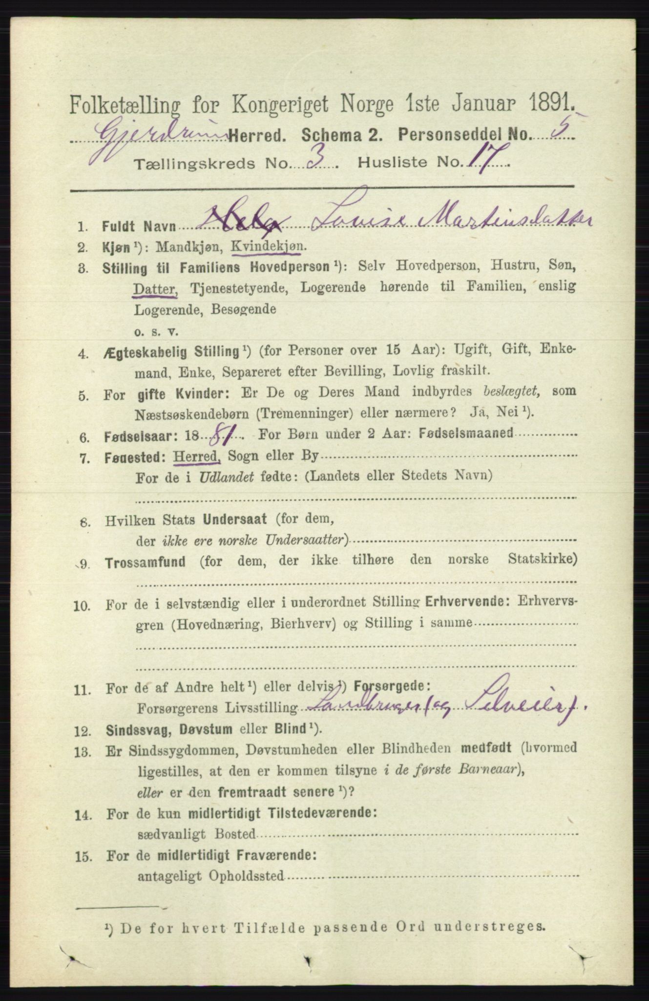 RA, 1891 census for 0234 Gjerdrum, 1891, p. 1348