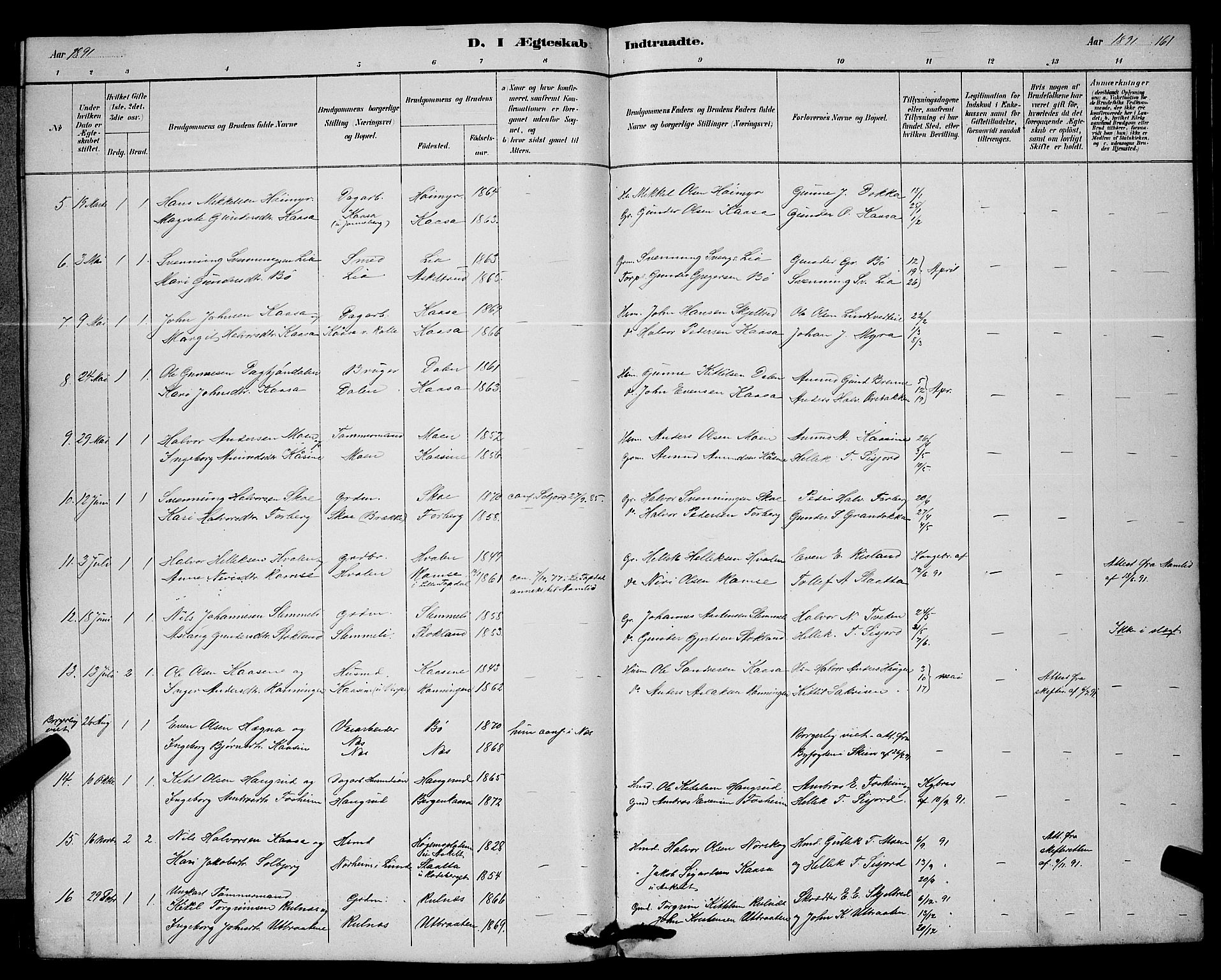 Bø kirkebøker, AV/SAKO-A-257/G/Ga/L0005: Parish register (copy) no. 5, 1883-1897, p. 161