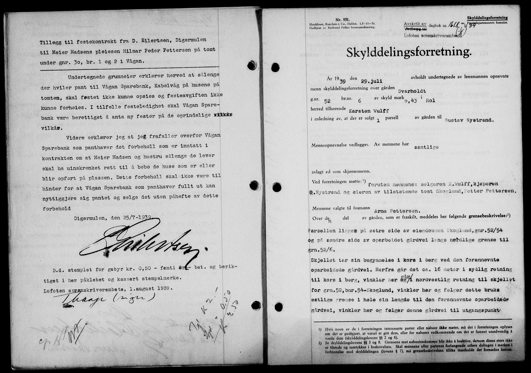 Lofoten sorenskriveri, SAT/A-0017/1/2/2C/L0006a: Mortgage book no. 6a, 1939-1939, Diary no: : 1618/1939