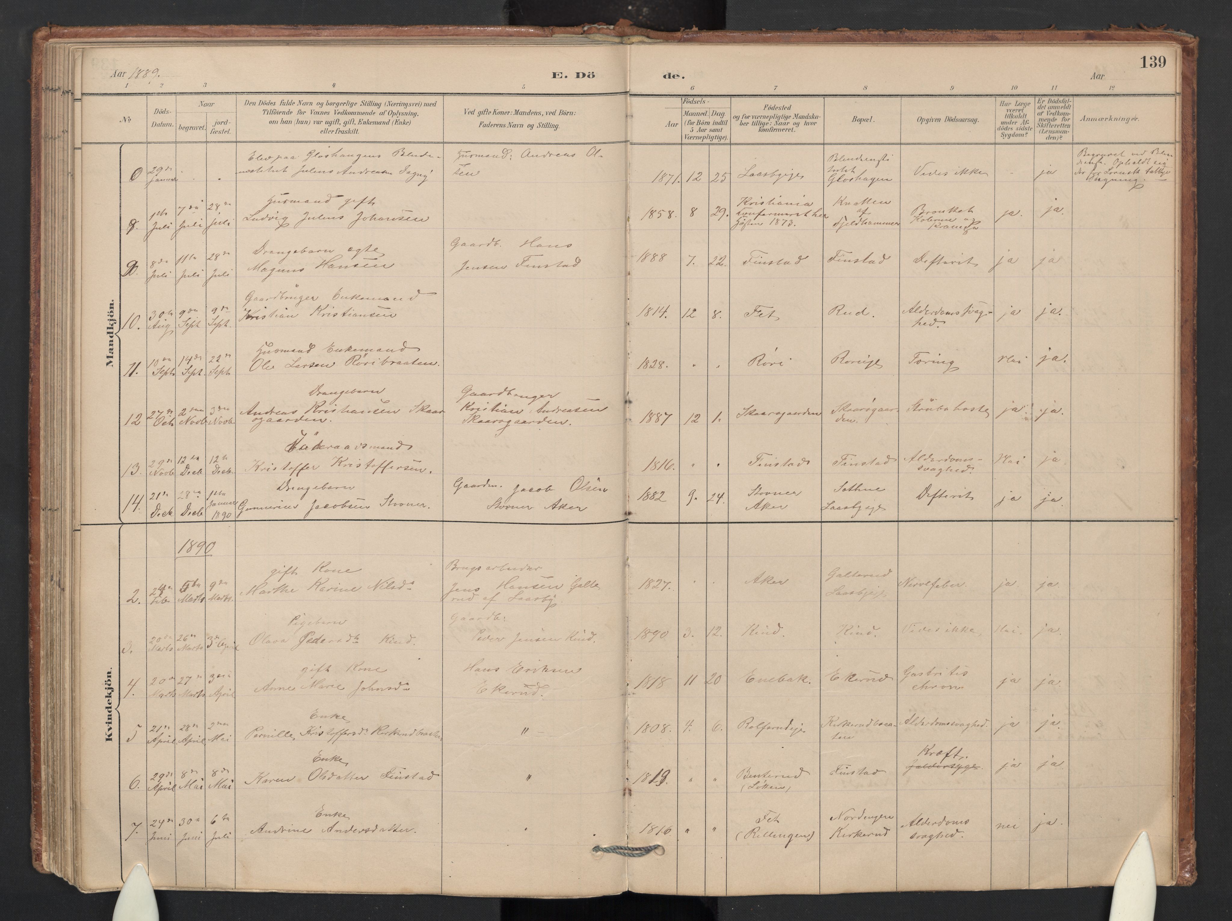 Skedsmo prestekontor Kirkebøker, AV/SAO-A-10033a/G/Gb/L0001: Parish register (copy) no. II 1, 1883-1903, p. 139