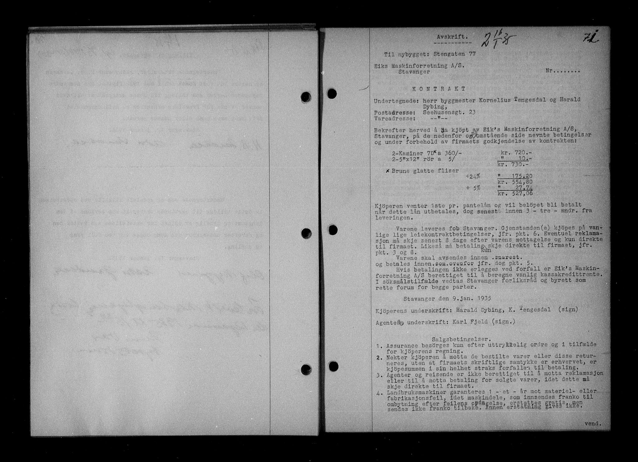 Stavanger byrett, AV/SAST-A-100455/001/4/41/410BB/L0008: Mortgage book no. 58, 1934-1935, Deed date: 16.01.1935