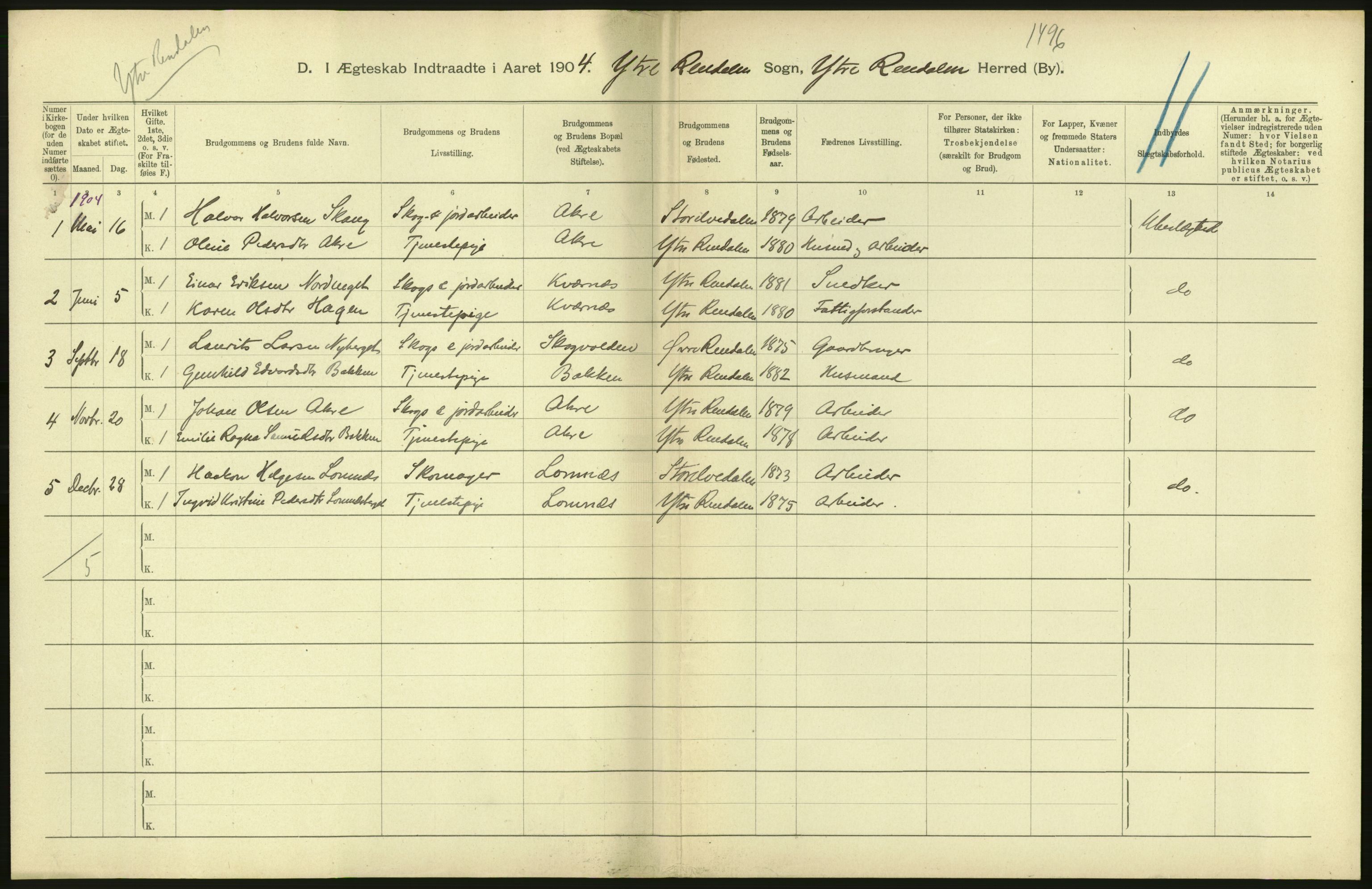 Statistisk sentralbyrå, Sosiodemografiske emner, Befolkning, AV/RA-S-2228/D/Df/Dfa/Dfab/L0005: Hedemarkens amt: Fødte, gifte, døde, 1904, p. 540