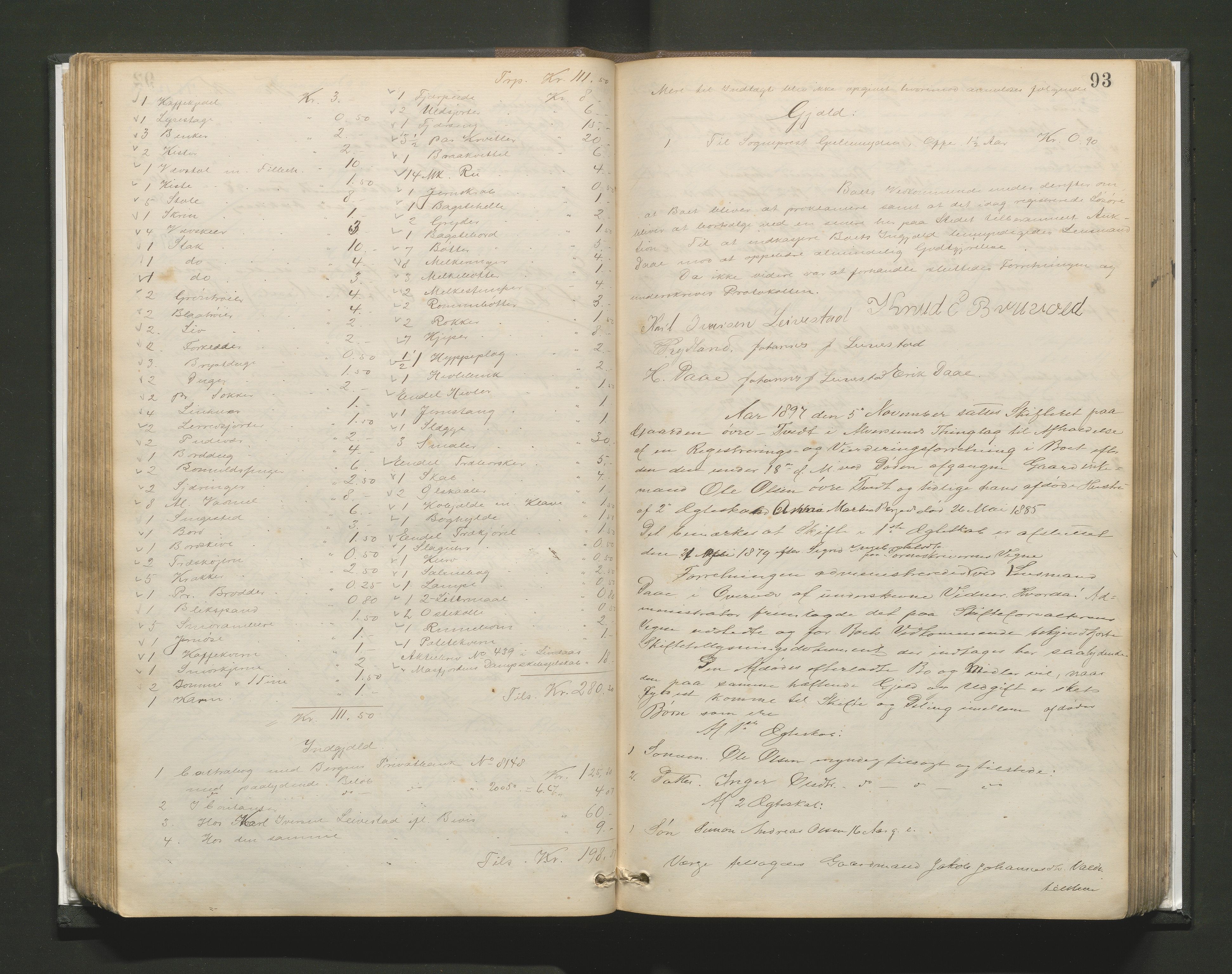 Lensmannen i Alversund, AV/SAB-A-30701/0006/L0001: Registreringsprotokoll, 1887-1913, p. 92b-93a