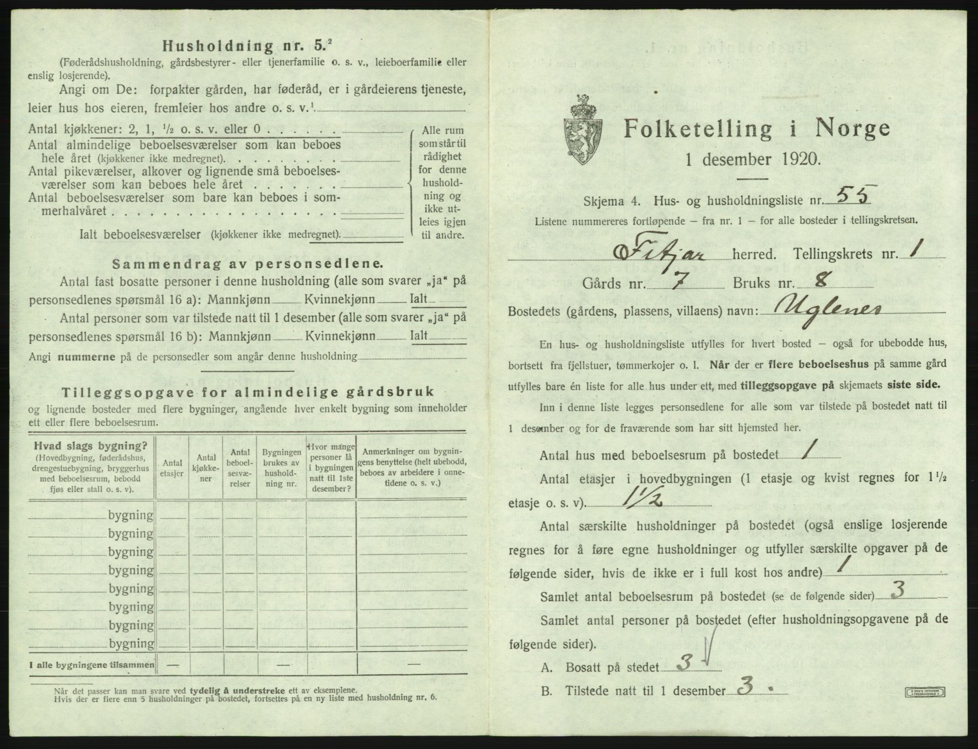 SAB, 1920 census for Fitjar, 1920, p. 160