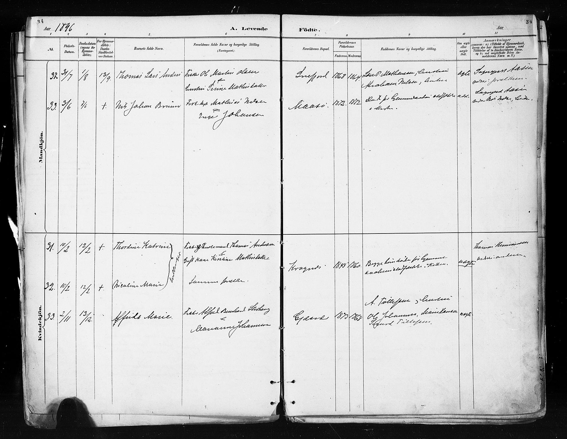 Måsøy sokneprestkontor, AV/SATØ-S-1348/H/Ha/L0005kirke: Parish register (official) no. 5, 1892-1902, p. 34