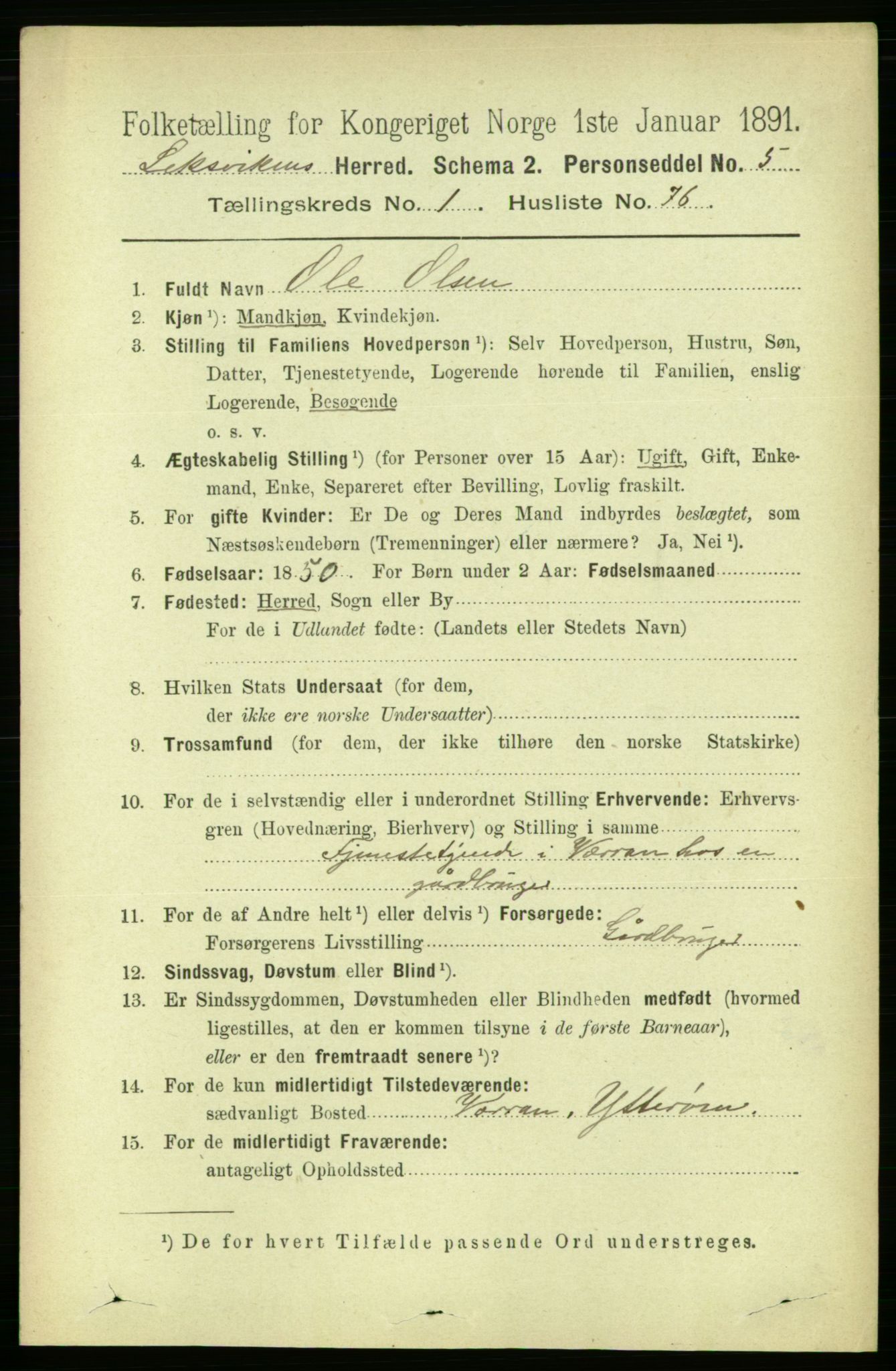 RA, 1891 census for 1718 Leksvik, 1891, p. 575