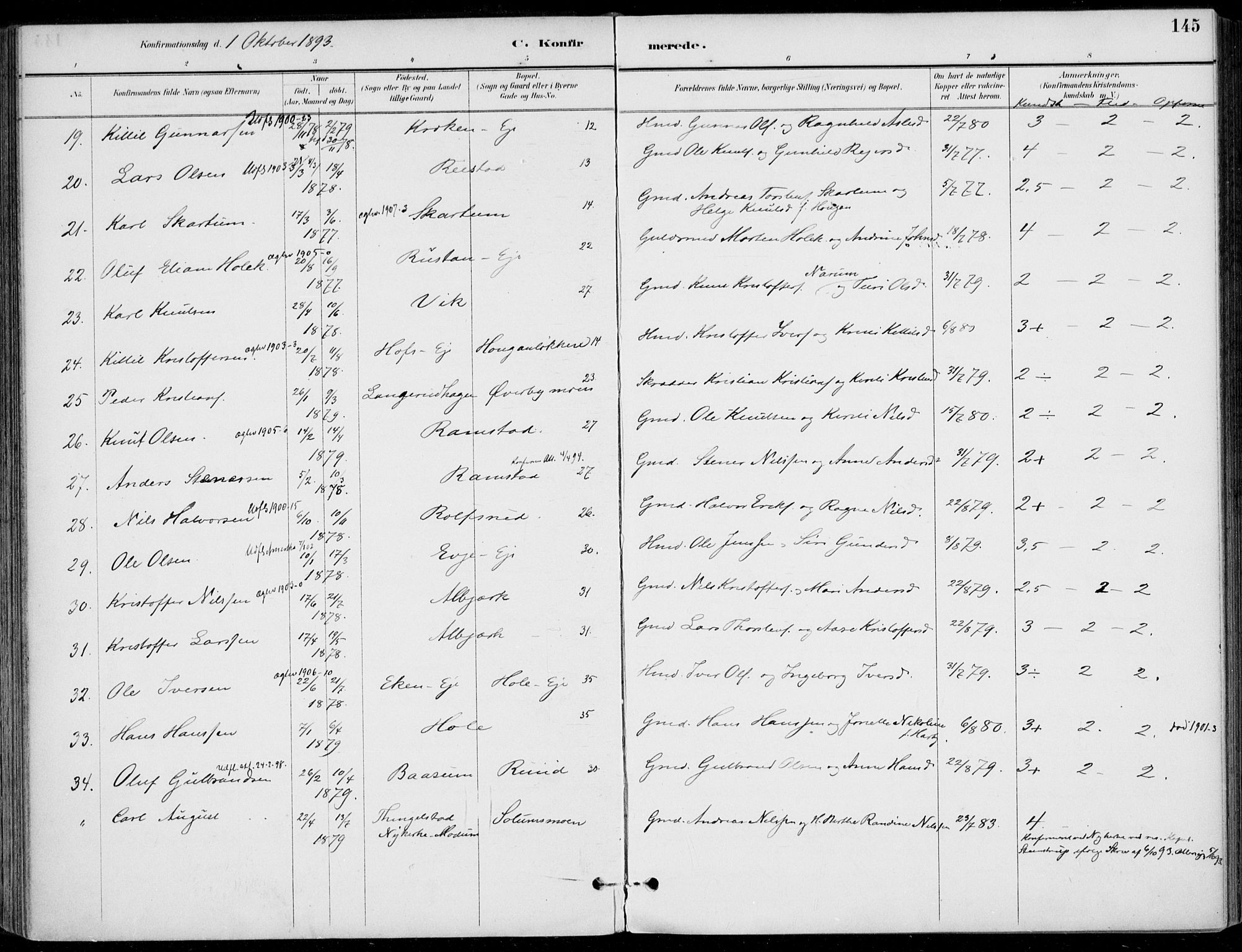 Sigdal kirkebøker, AV/SAKO-A-245/F/Fb/L0001: Parish register (official) no. II 1, 1888-1900, p. 145