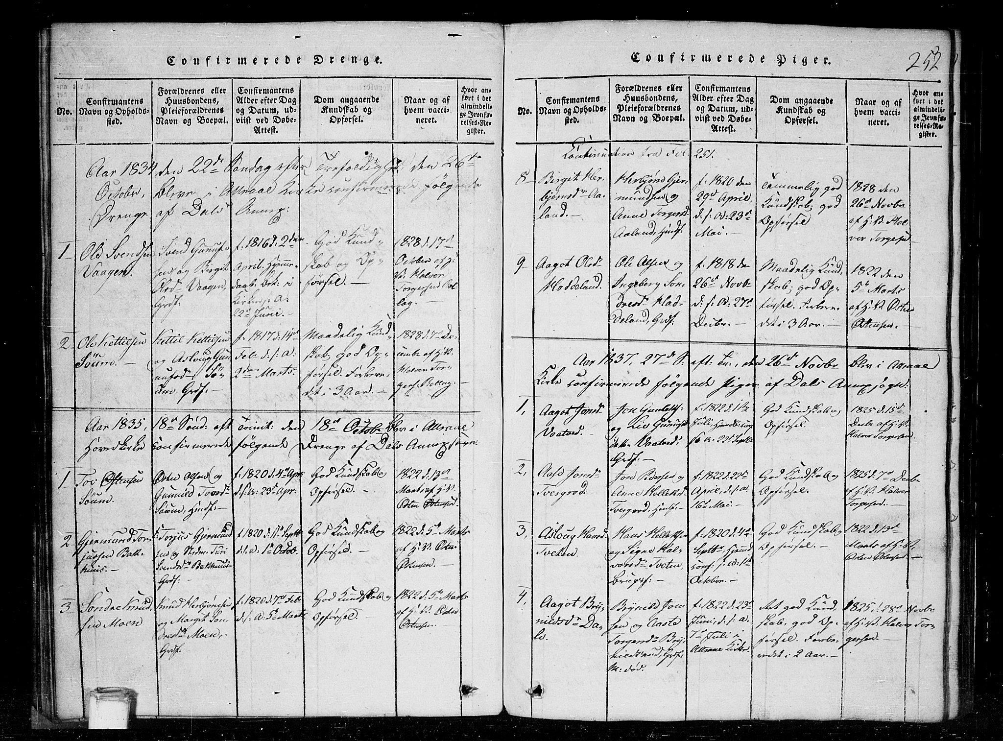 Tinn kirkebøker, SAKO/A-308/G/Gc/L0001: Parish register (copy) no. III 1, 1815-1879, p. 252