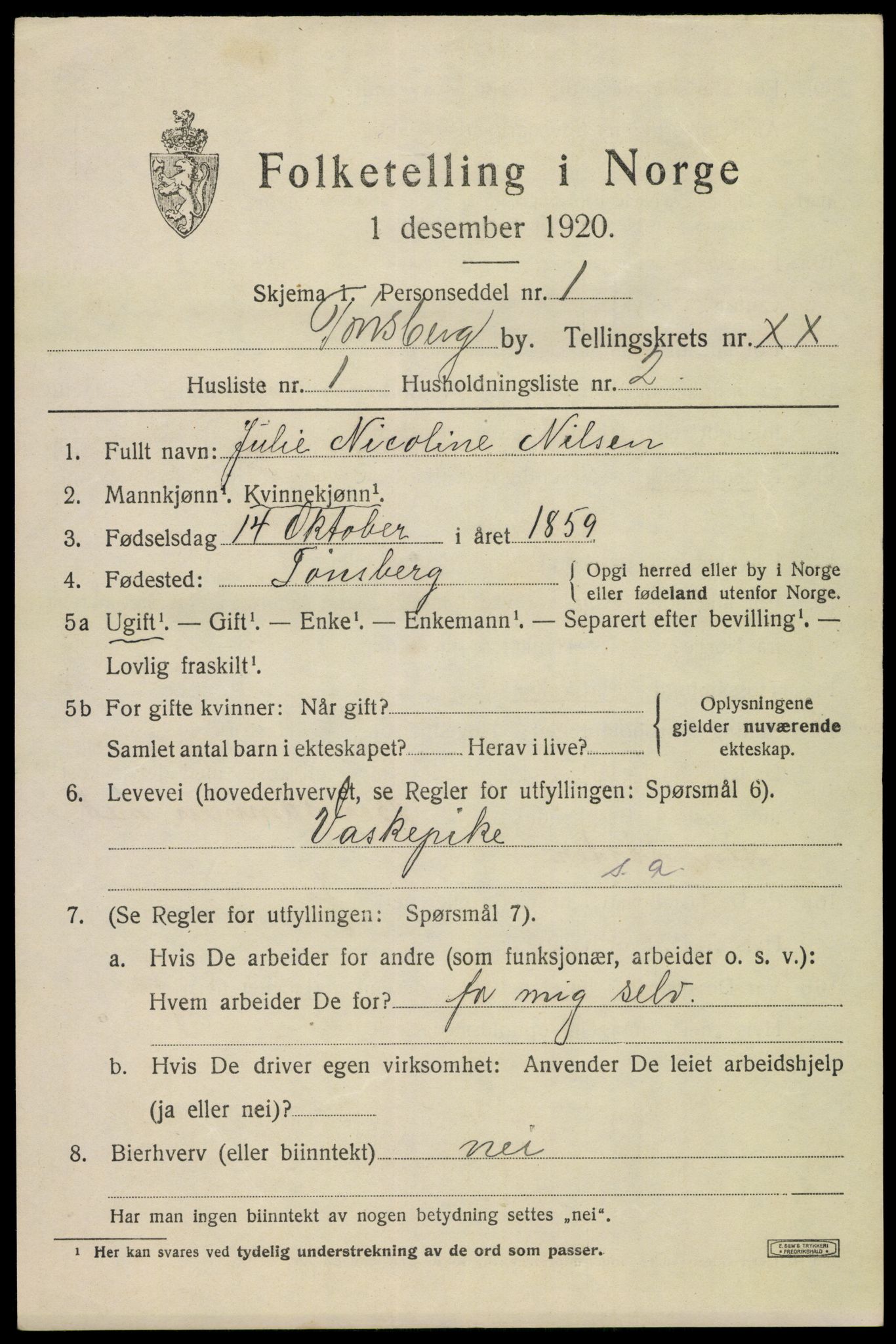 SAKO, 1920 census for Tønsberg, 1920, p. 28789