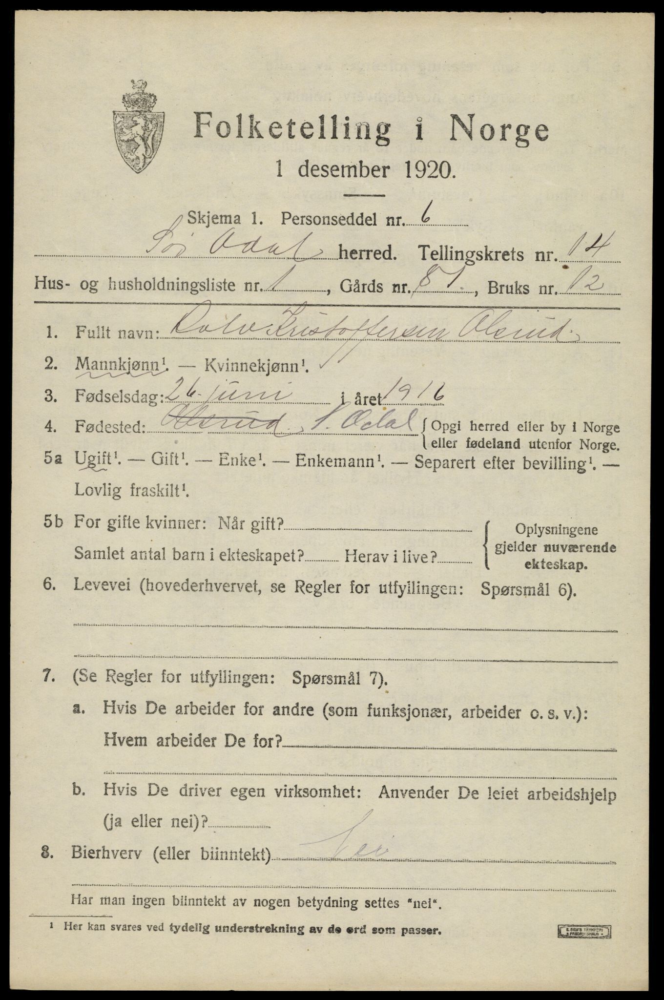 SAH, 1920 census for Sør-Odal, 1920, p. 13925