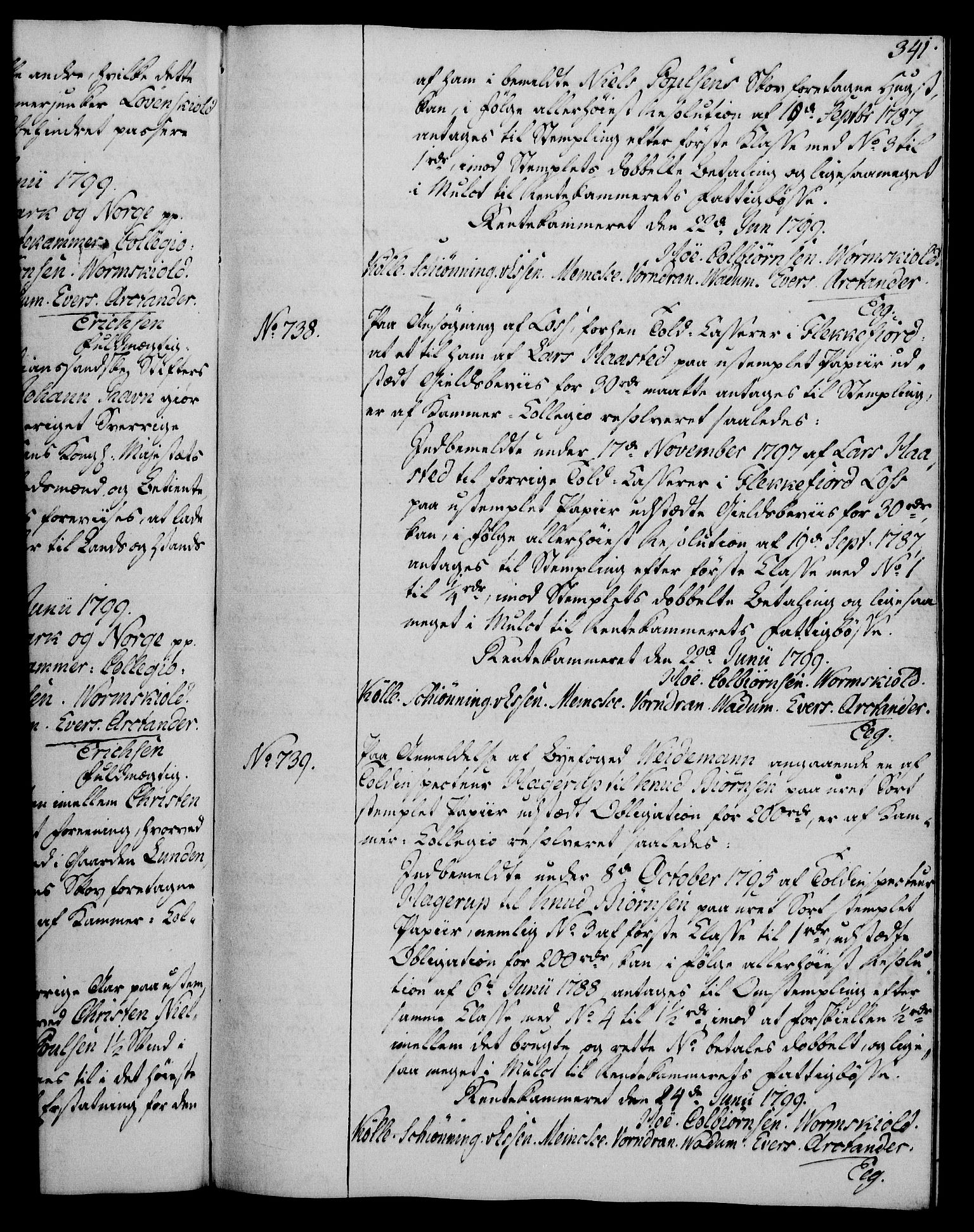 Rentekammeret, Kammerkanselliet, RA/EA-3111/G/Gg/Gga/L0016: Norsk ekspedisjonsprotokoll med register (merket RK 53.16), 1794-1800, p. 341