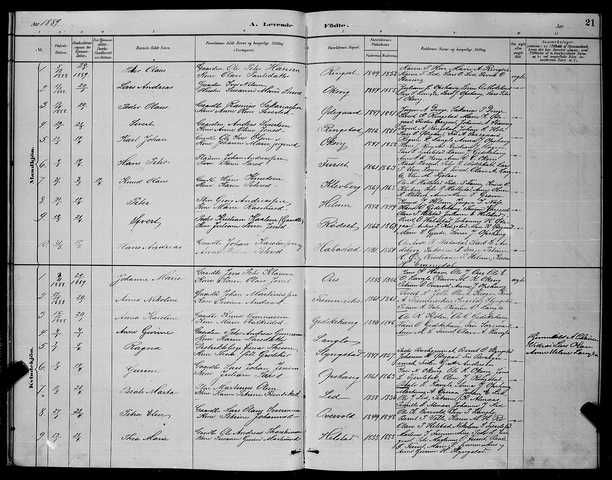 Ministerialprotokoller, klokkerbøker og fødselsregistre - Møre og Romsdal, SAT/A-1454/520/L0292: Parish register (copy) no. 520C04, 1882-1901, p. 21